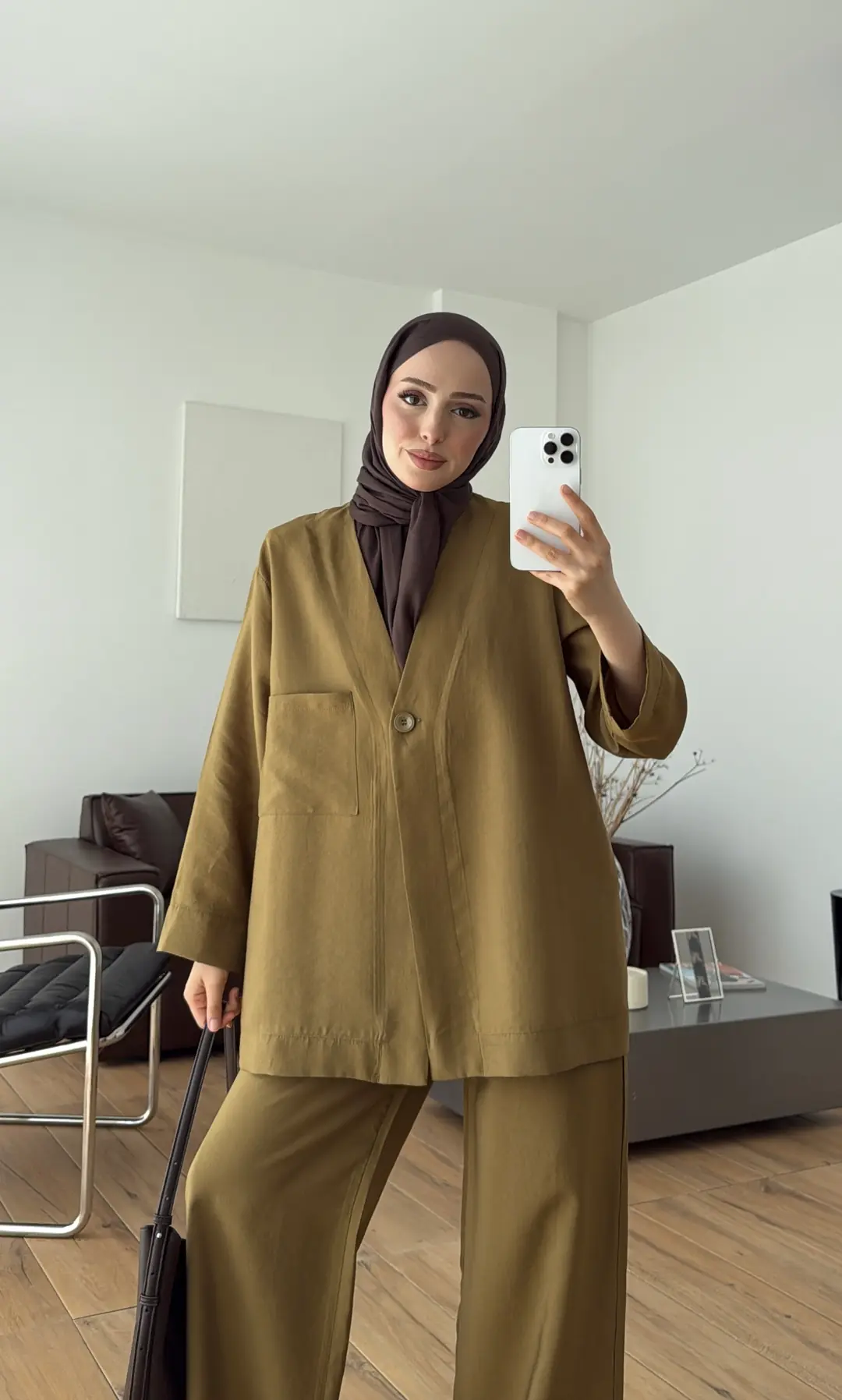 Tek Düğmeli Modal Takım Yağ Yeşili