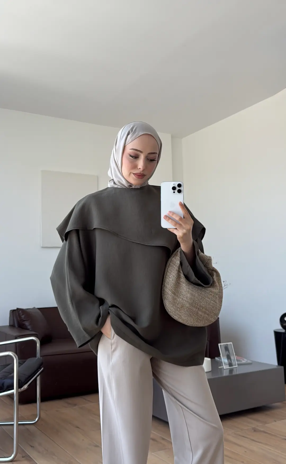 Yarasa Kol Şallı Bluz Haki