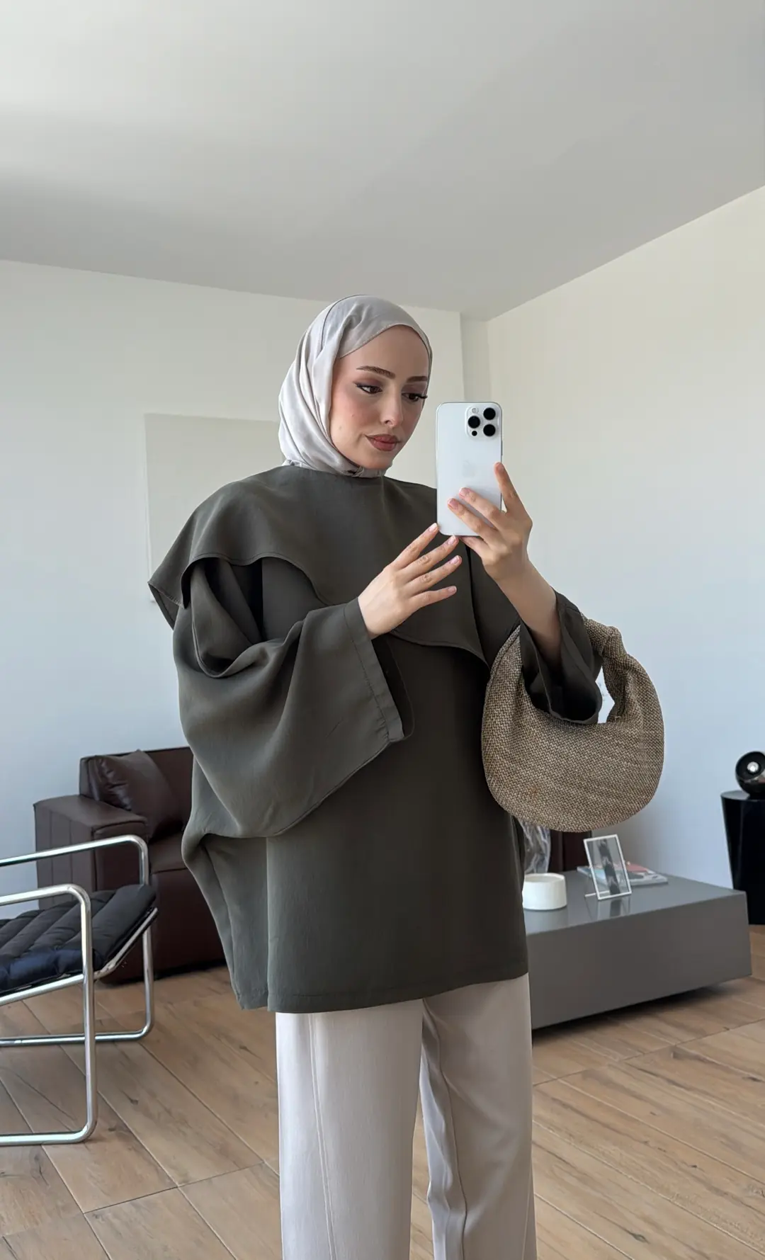 Yarasa Kol Şallı Bluz Haki