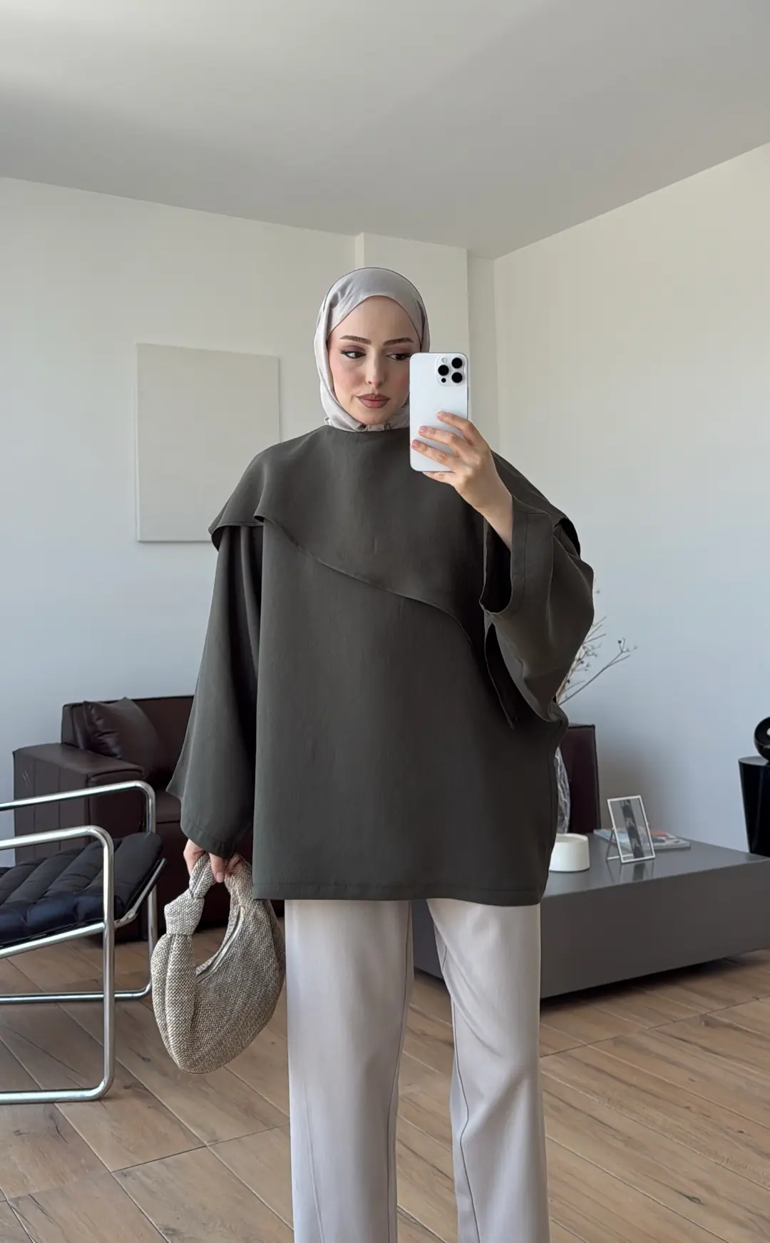Yarasa Kol Şallı Bluz Haki