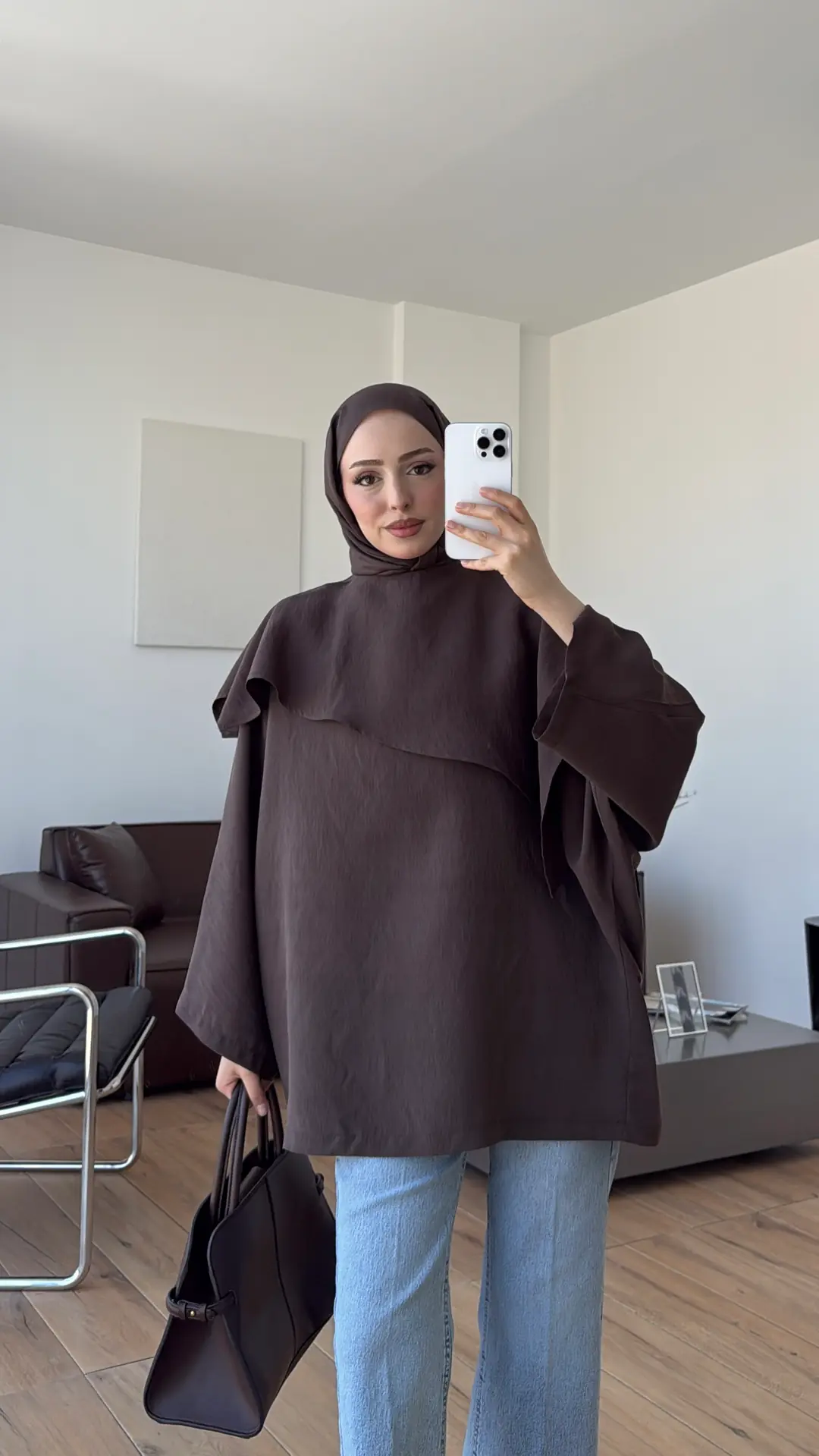 Yarasa Kol Şallı Bluz Kahve