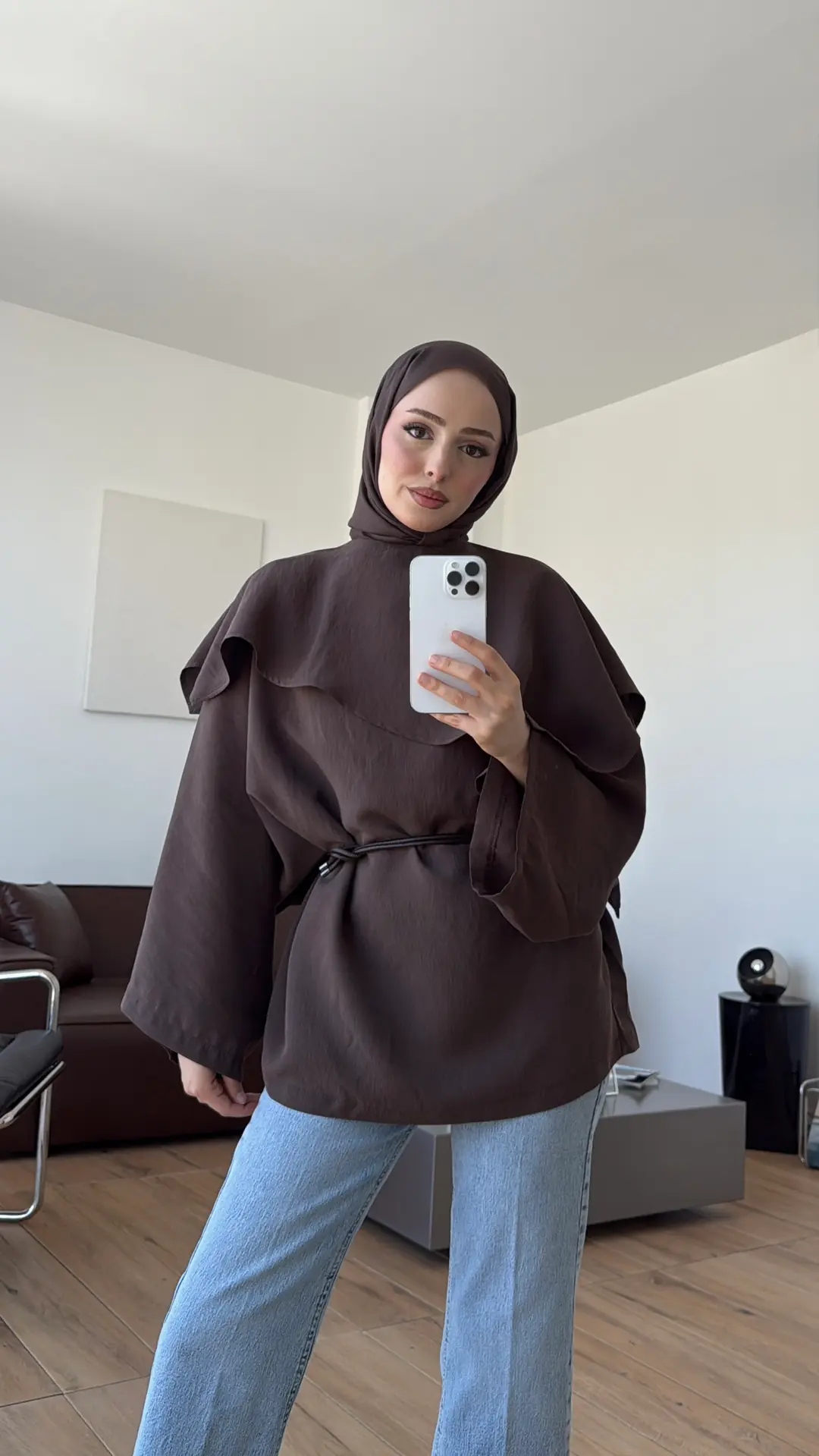 Yarasa Kol Şallı Bluz Kahve