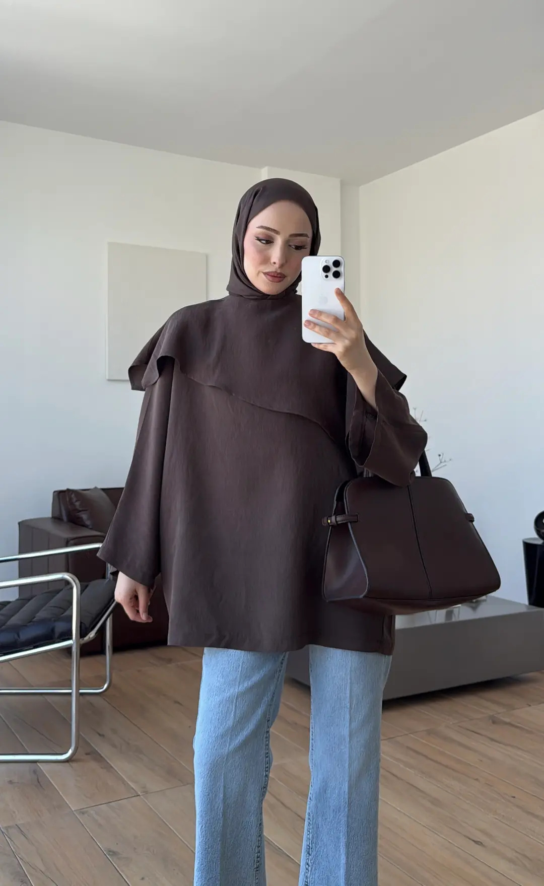 Yarasa Kol Şallı Bluz Kahve
