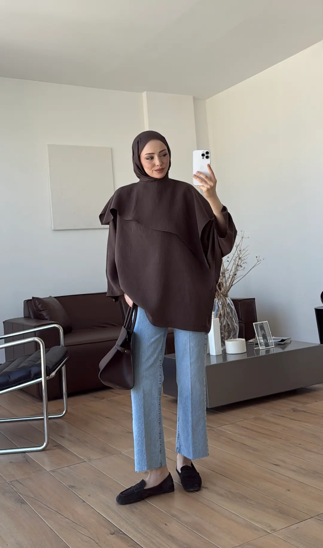 Yarasa Kol Şallı Bluz Kahve