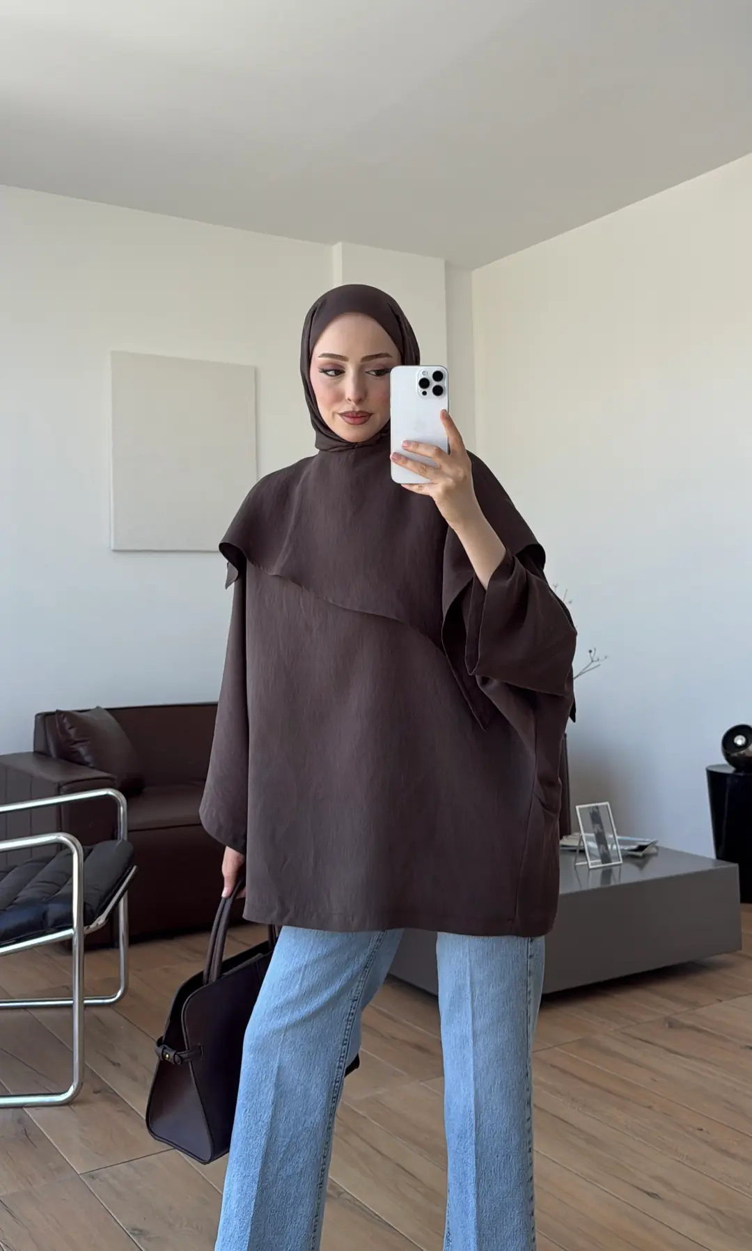 Yarasa Kol Şallı Bluz Kahve