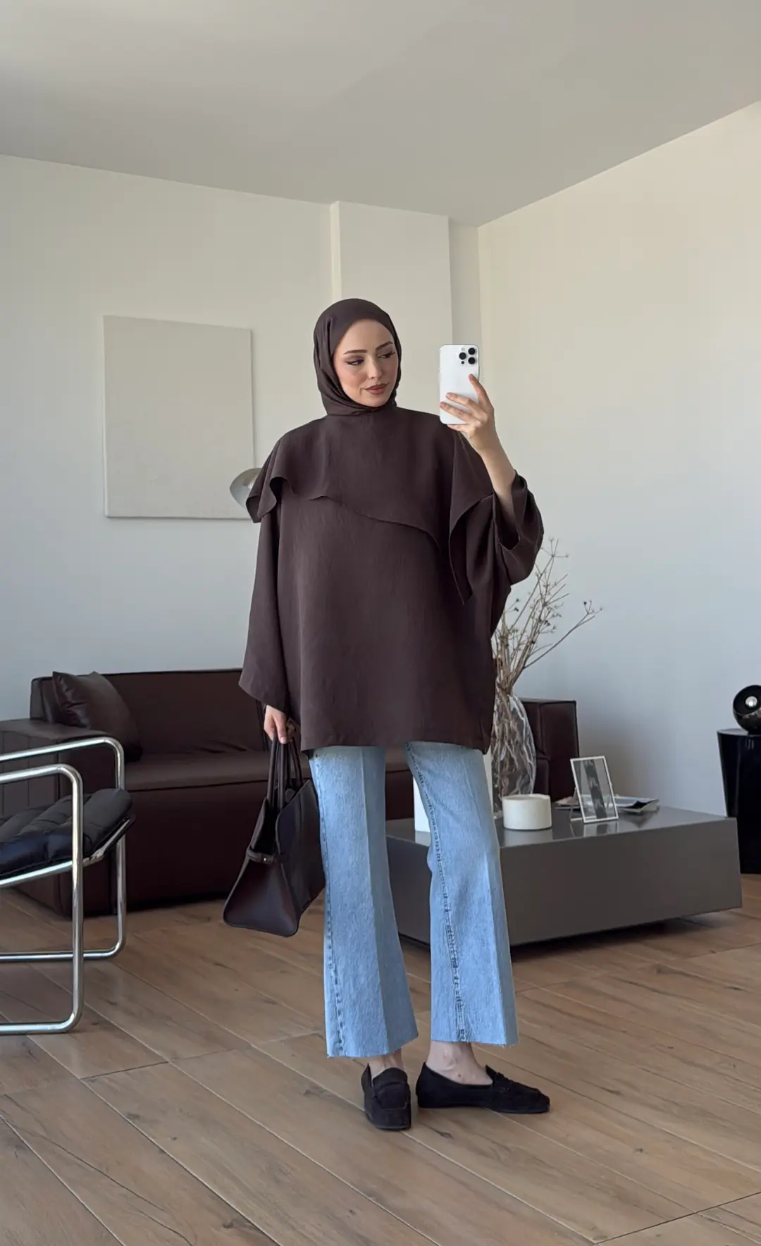 Yarasa Kol Şallı Bluz Kahve