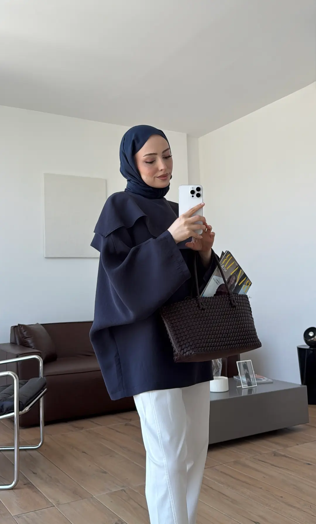 Yarasa Kol Şallı Bluz Lacivert 