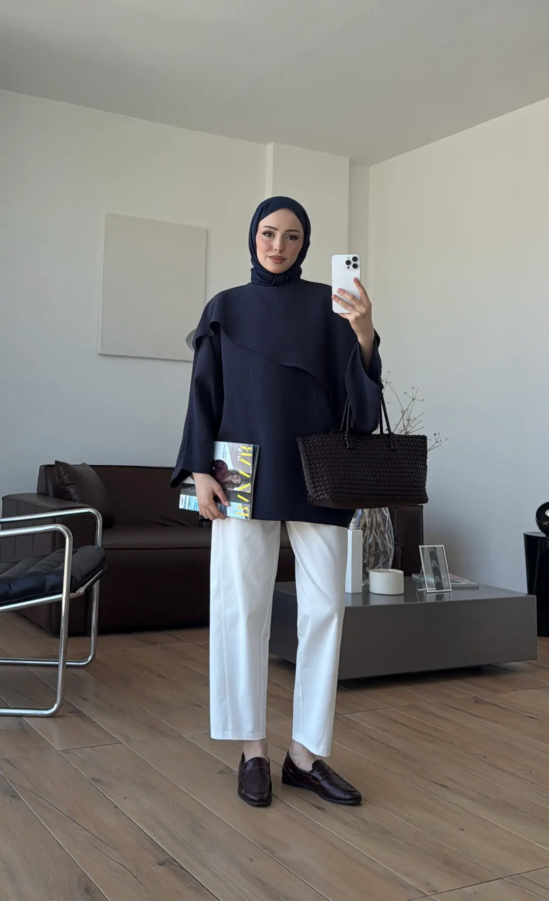 Yarasa Kol Şallı Bluz Lacivert