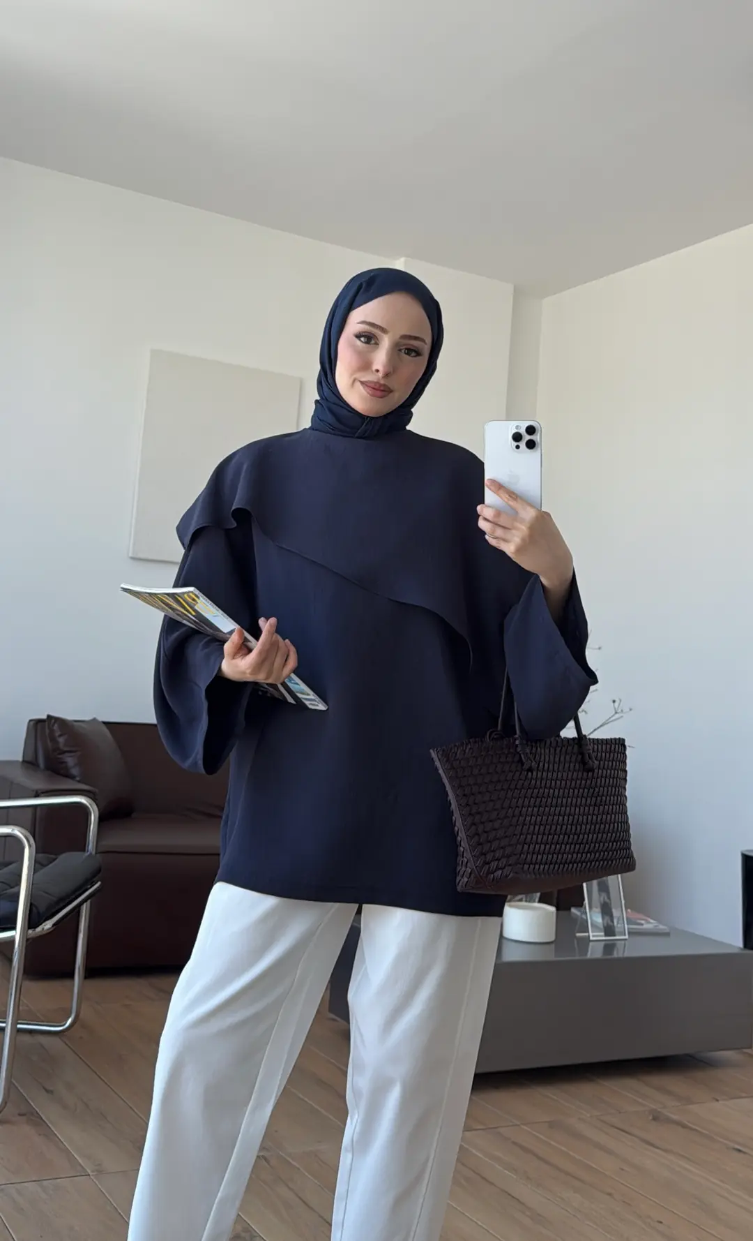 Yarasa Kol Şallı Bluz Lacivert