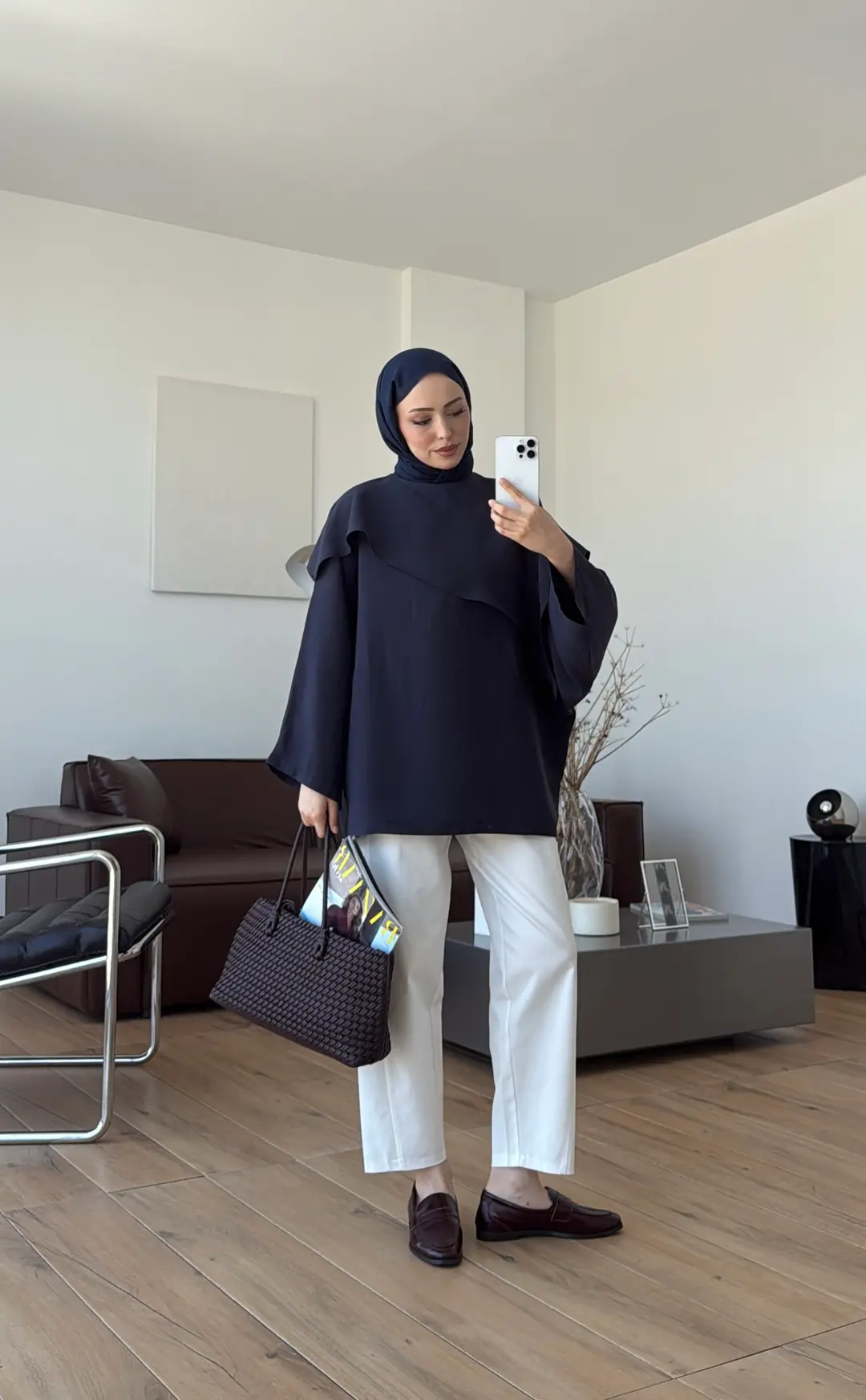 Yarasa Kol Şallı Bluz Lacivert