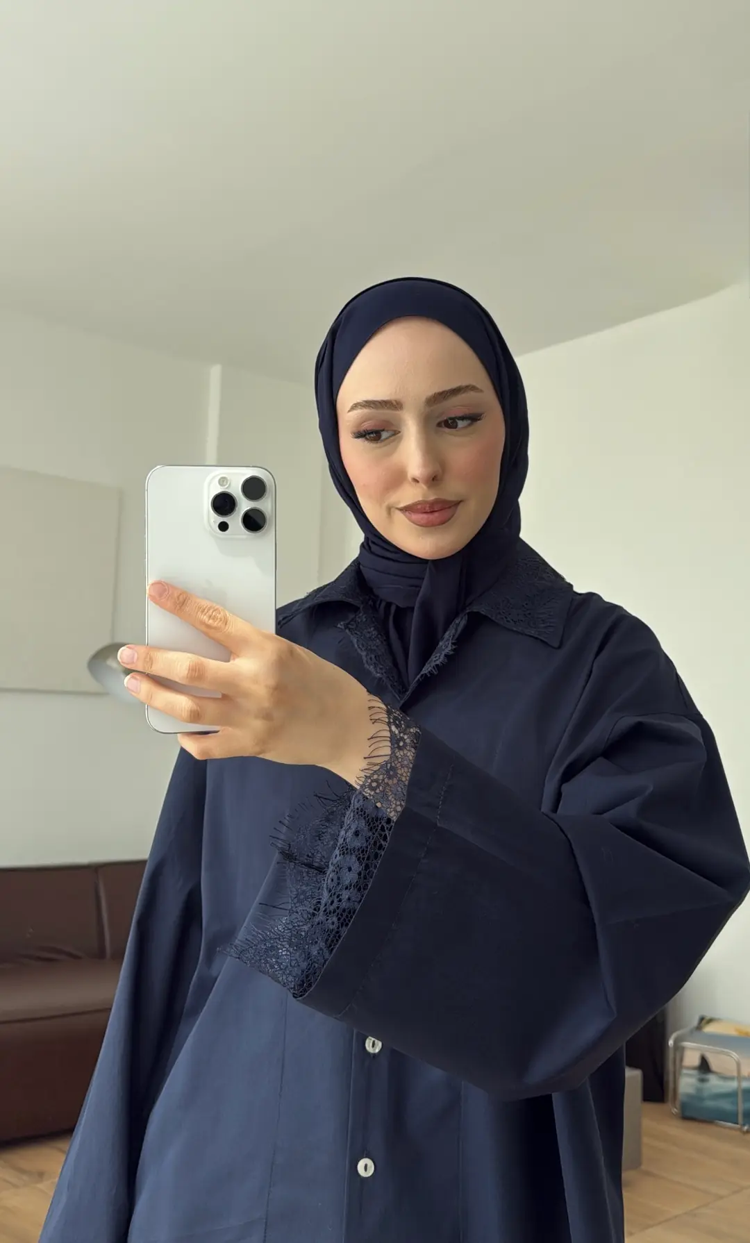 Dantelli Boxfit Gömlek Lacivert