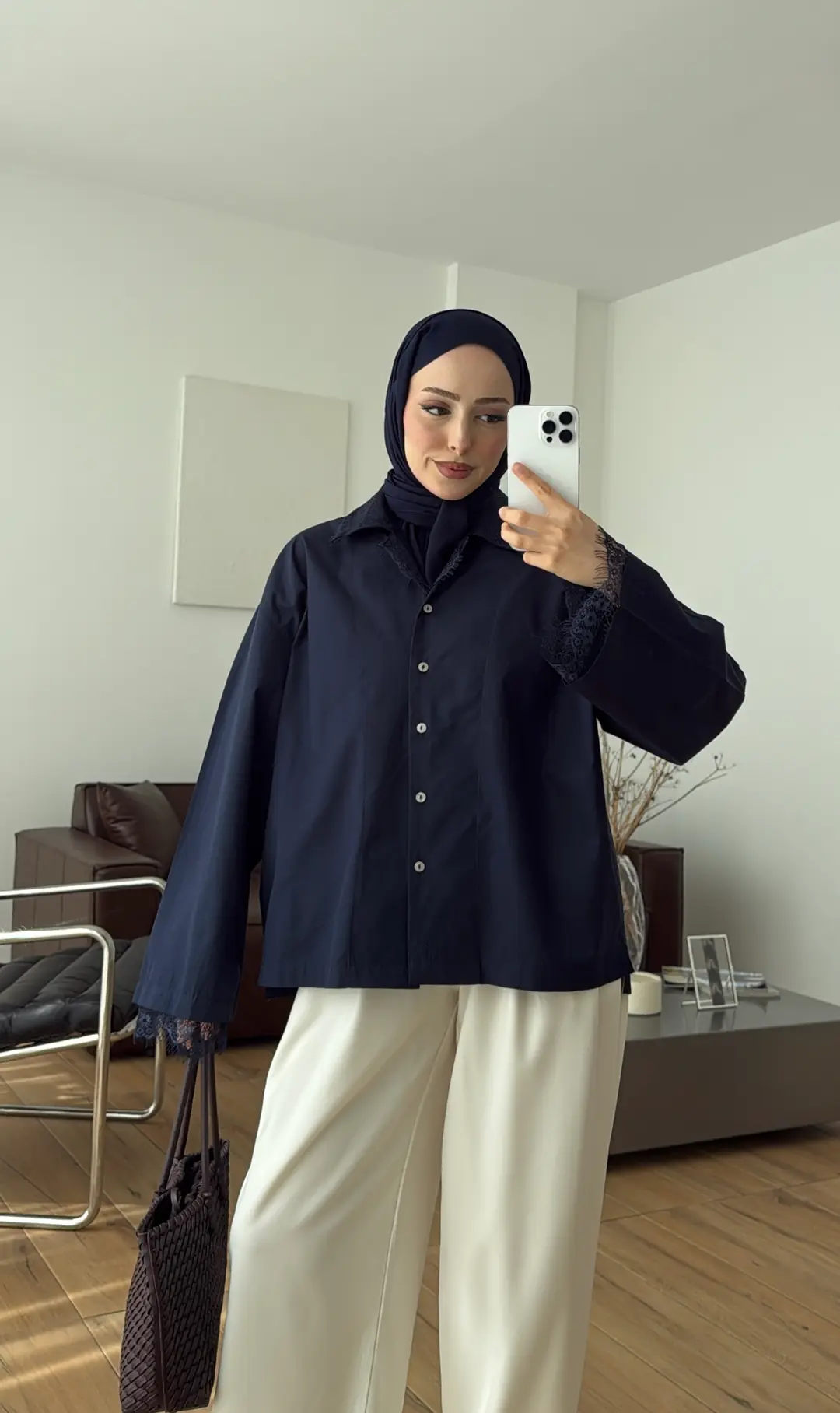 Dantelli Boxfit Gömlek Lacivert