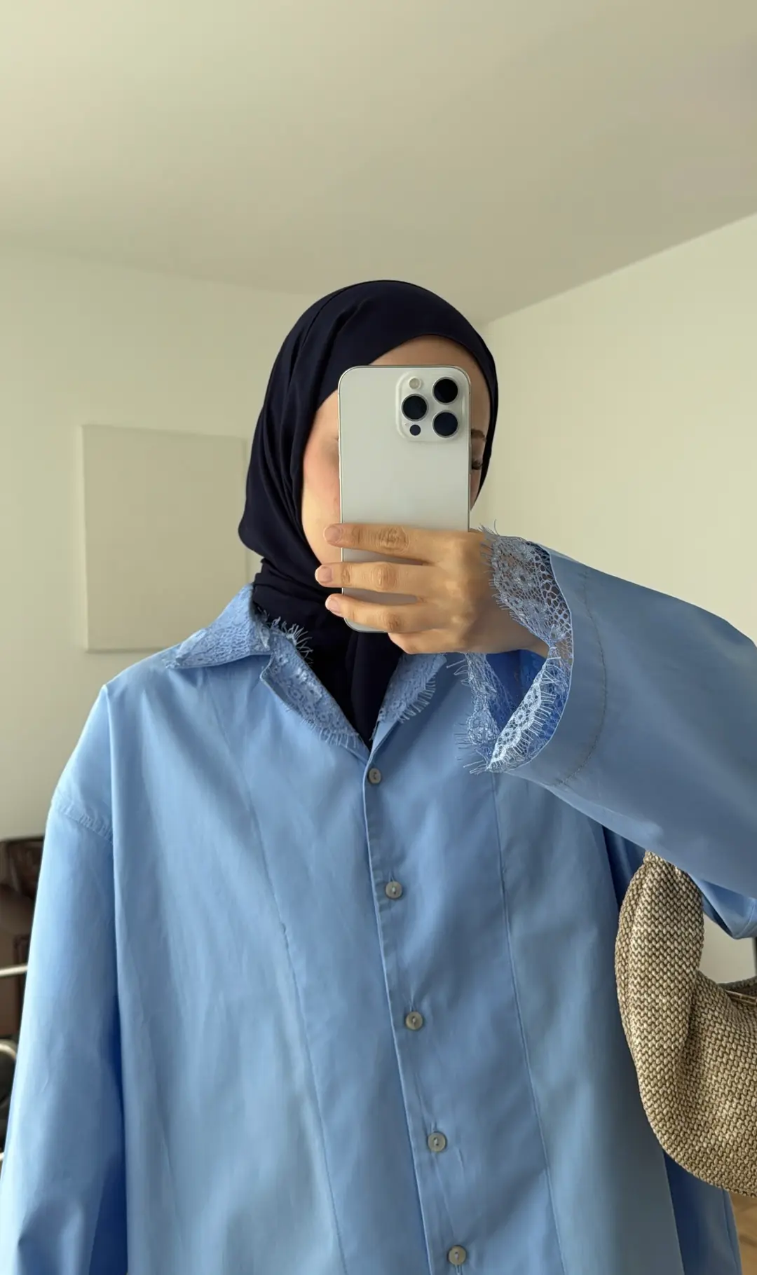 Dantelli Boxfit Gömlek Mavi