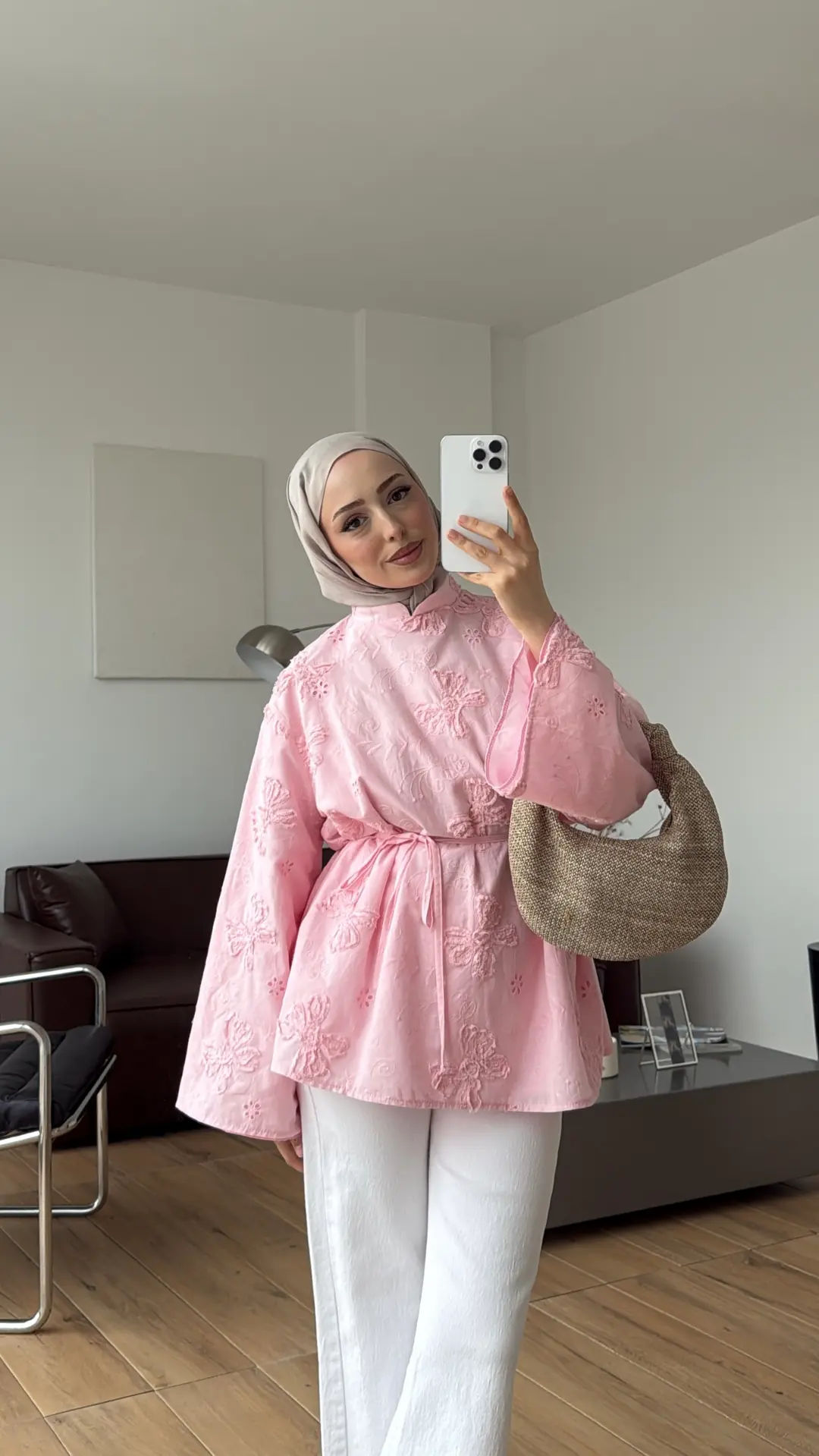 Dantelli Hakim Yaka Bluz Pembe