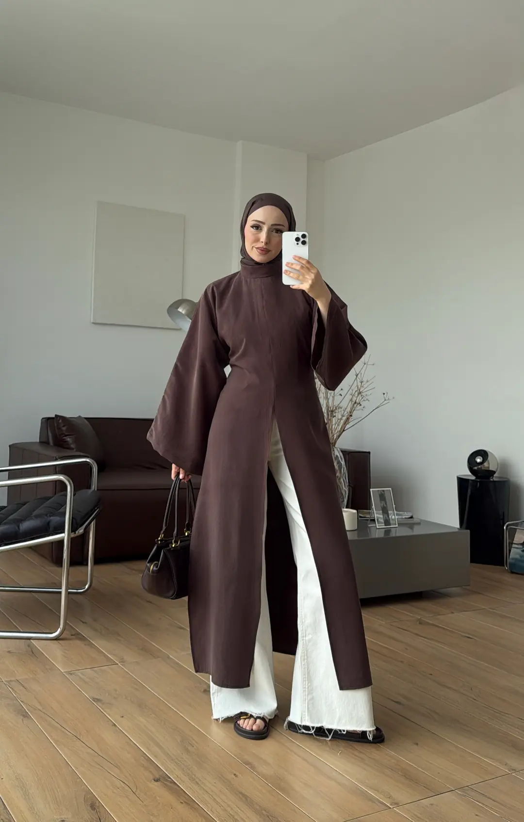 Yırtmaç Detaylı Tunik Kahve