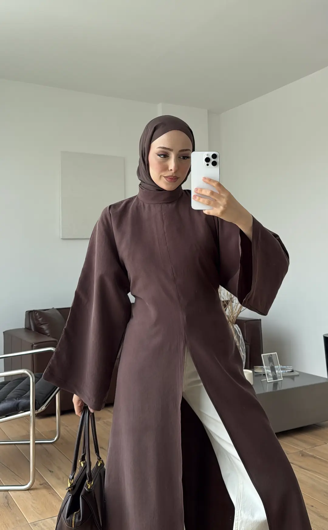 Yırtmaç Detaylı Tunik Kahve
