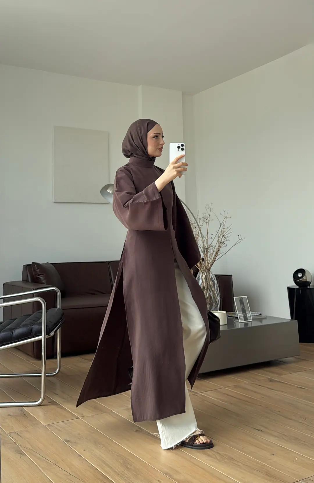 Yırtmaç Detaylı Tunik Kahve
