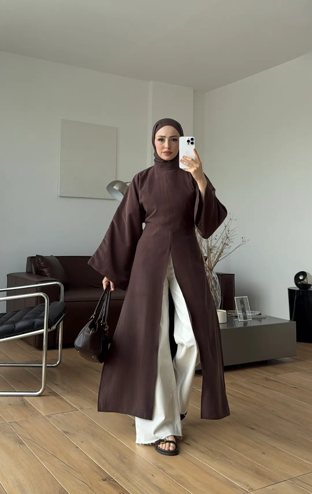 Yırtmaç Detaylı Tunik Kahve