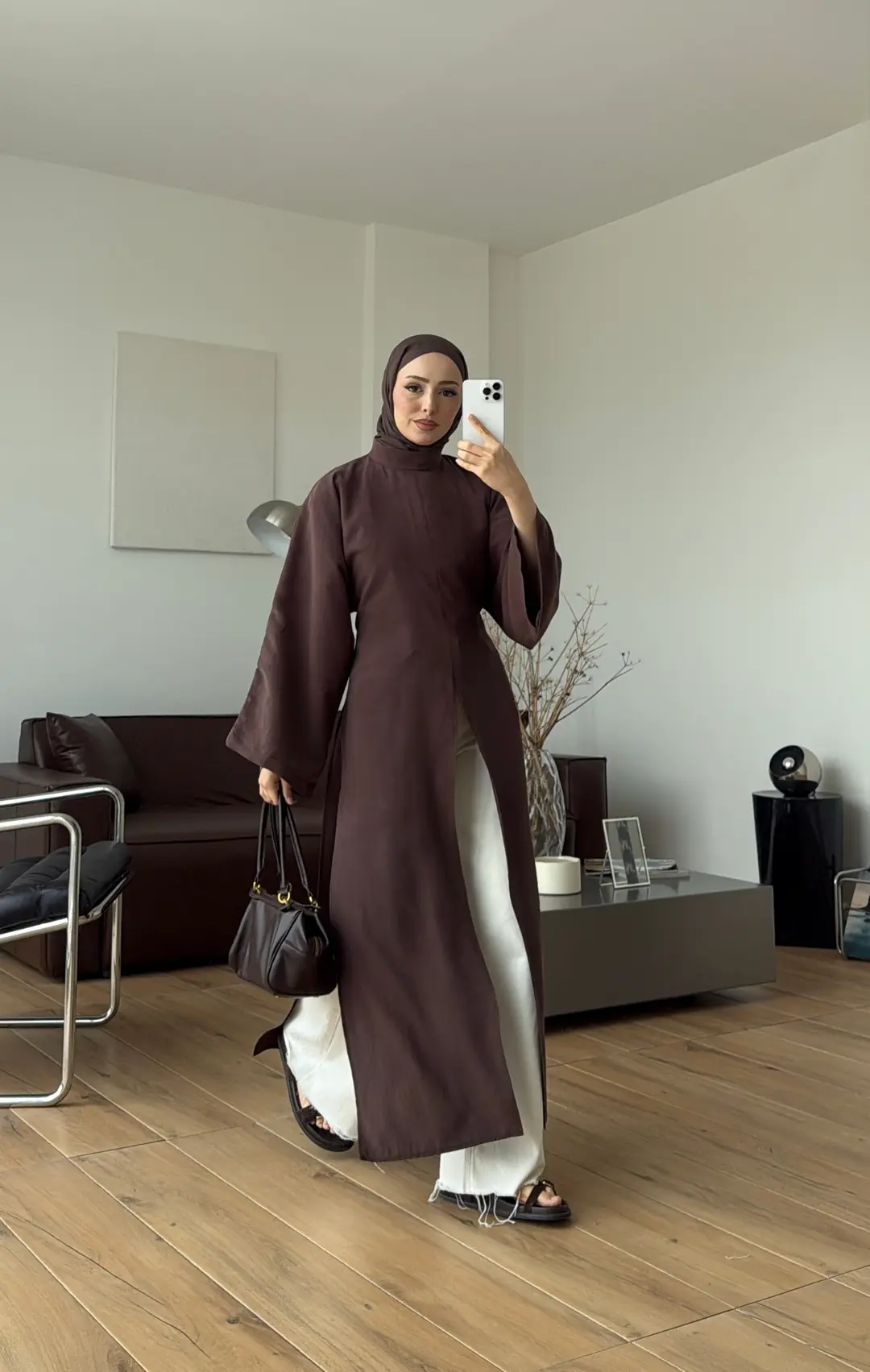 Yırtmaç Detaylı Tunik Kahve