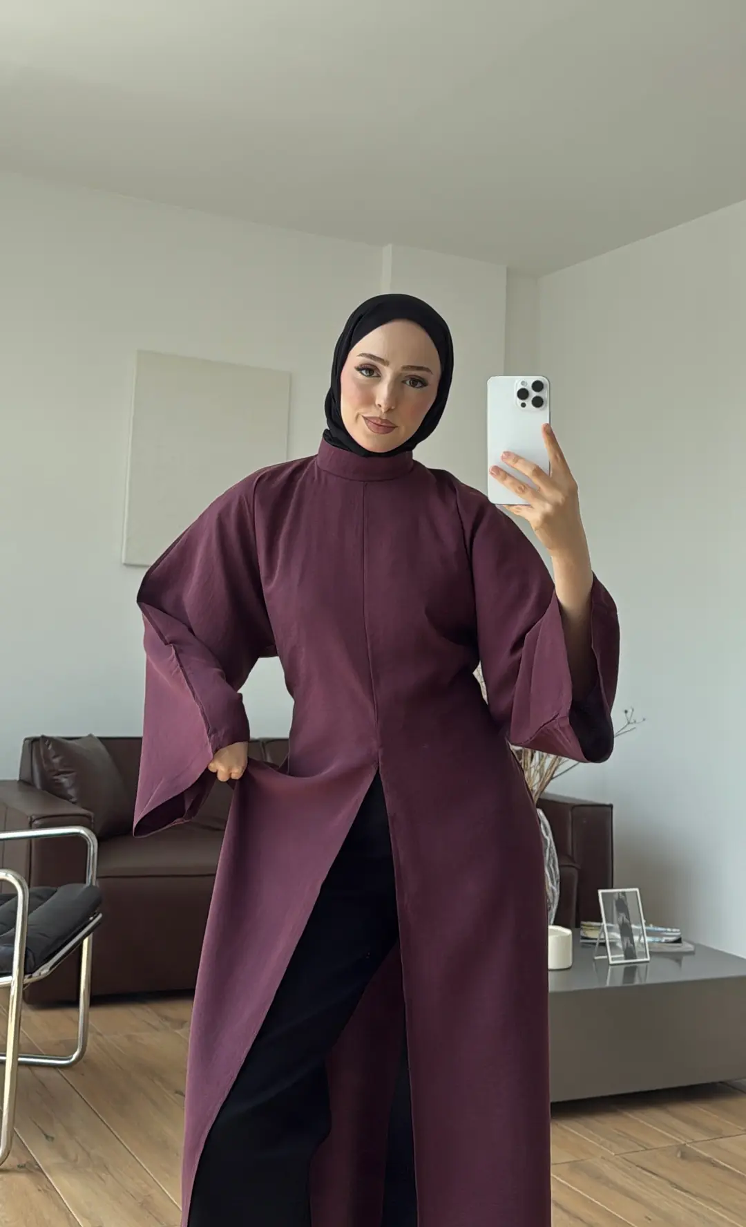 Yırtmaç Detaylı Tunik Bordo