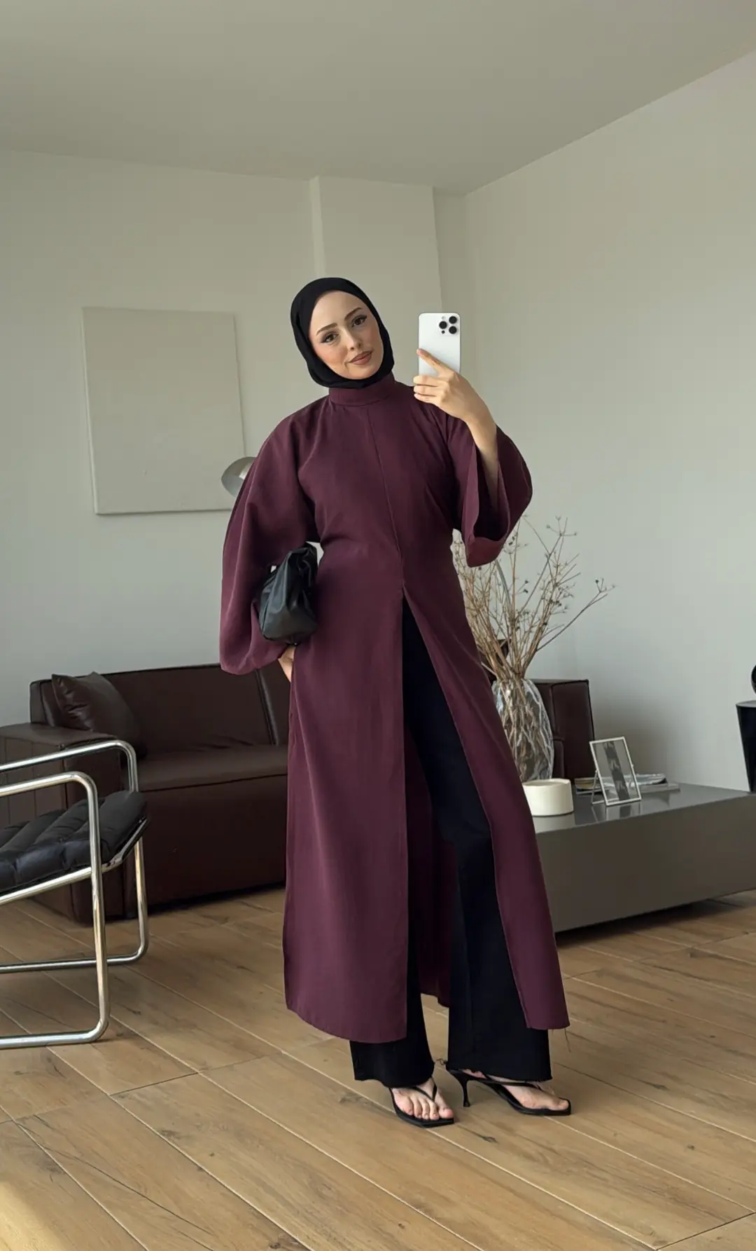 Yırtmaç Detaylı Tunik Bordo