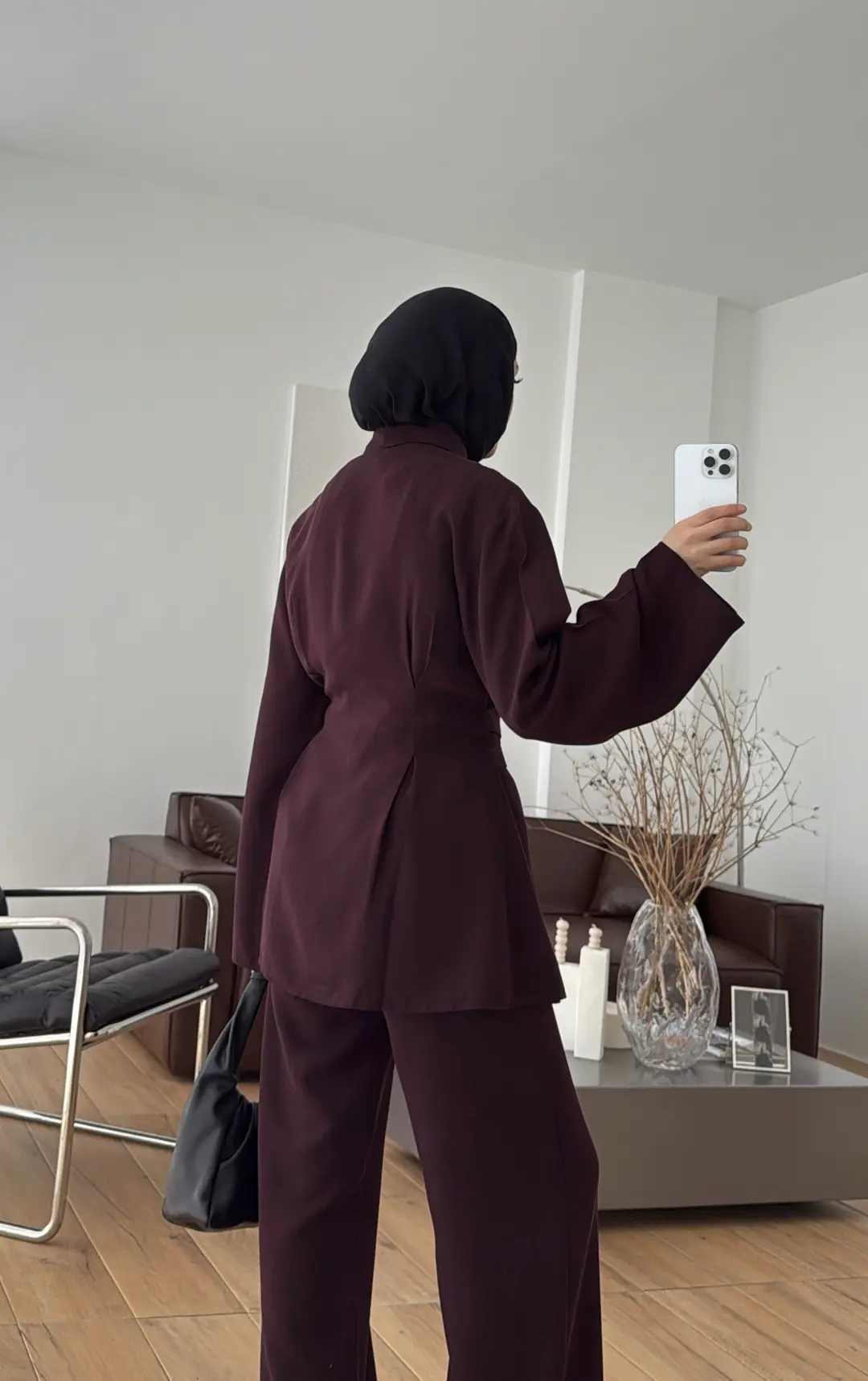 Pile Detay Kemerli Takım Mürdüm