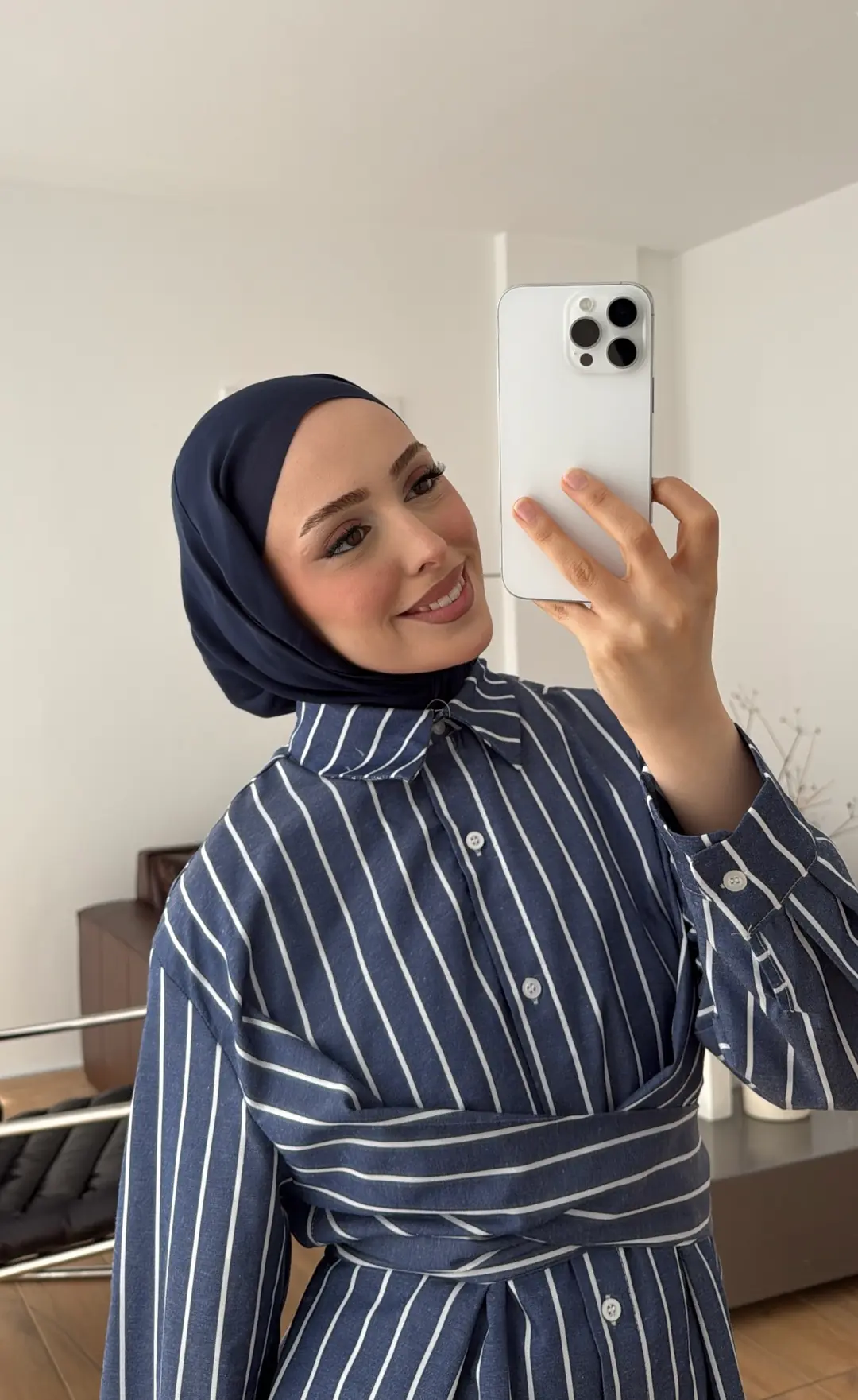 Çapraz Baglamalı Çizgili Gömlek Lacivert 