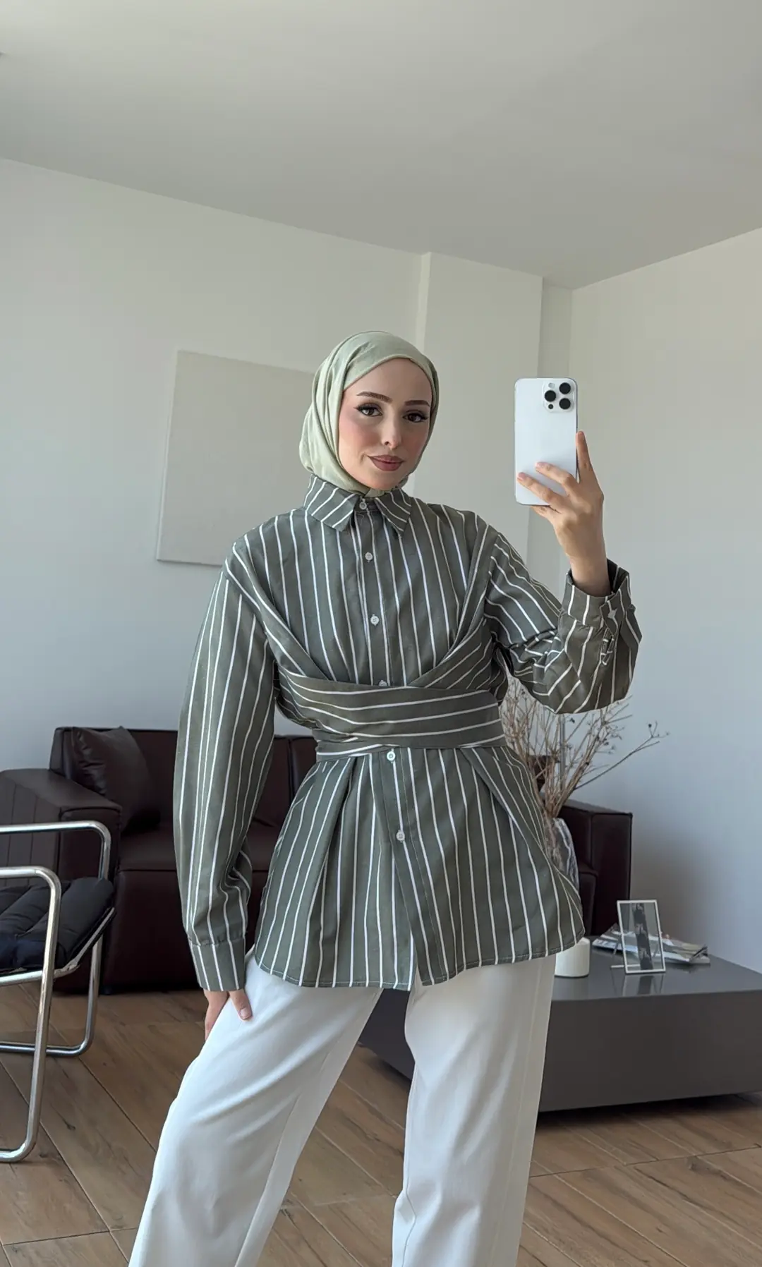 Çapraz Baglamalı Çizgili Gömlek Cağla