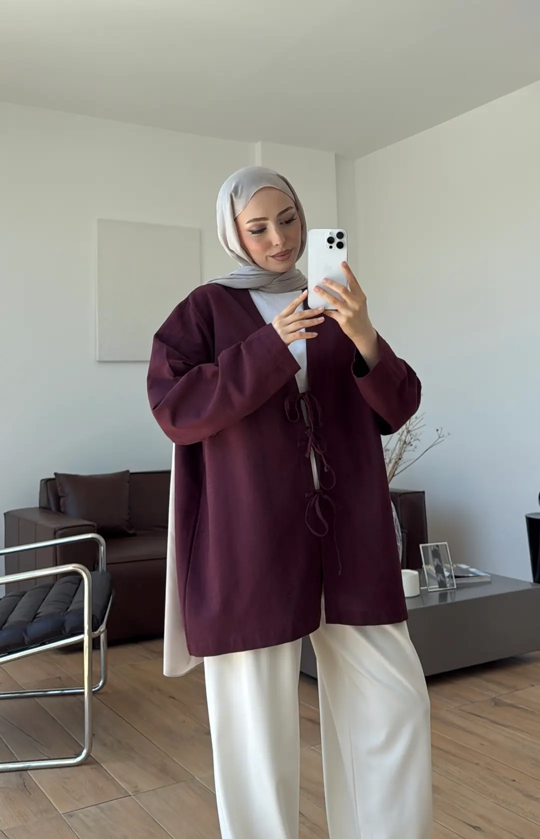 Üç Bağlamalı Kimono Bordo