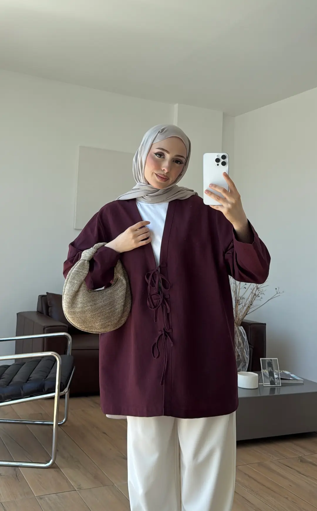 Üç Bağlamalı Kimono Bordo