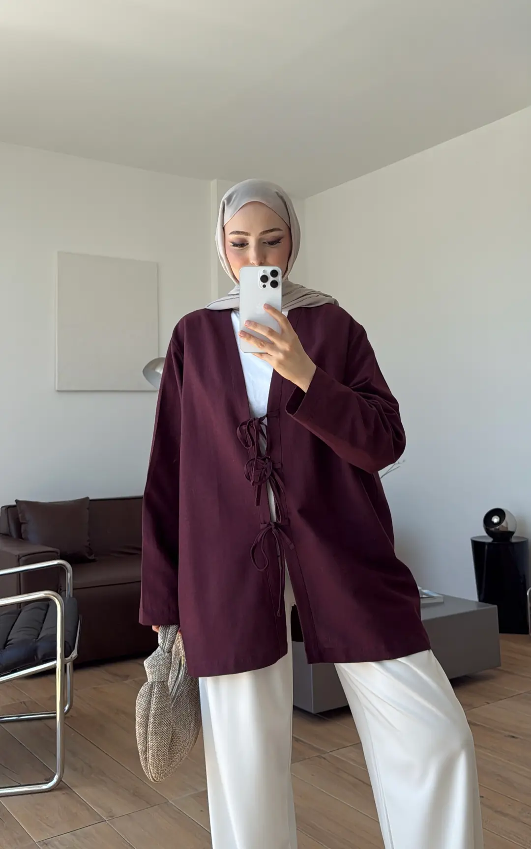 Üç Bağlamalı Kimono Bordo