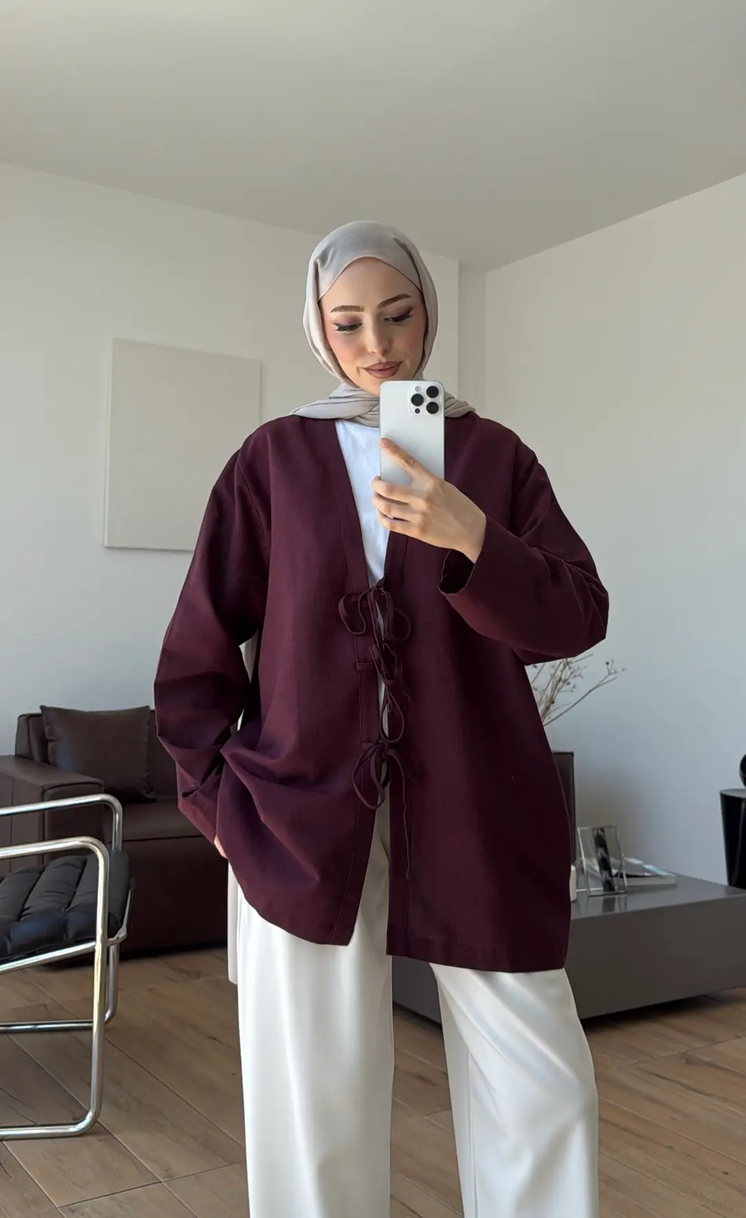 Üç Bağlamalı Kimono Bordo