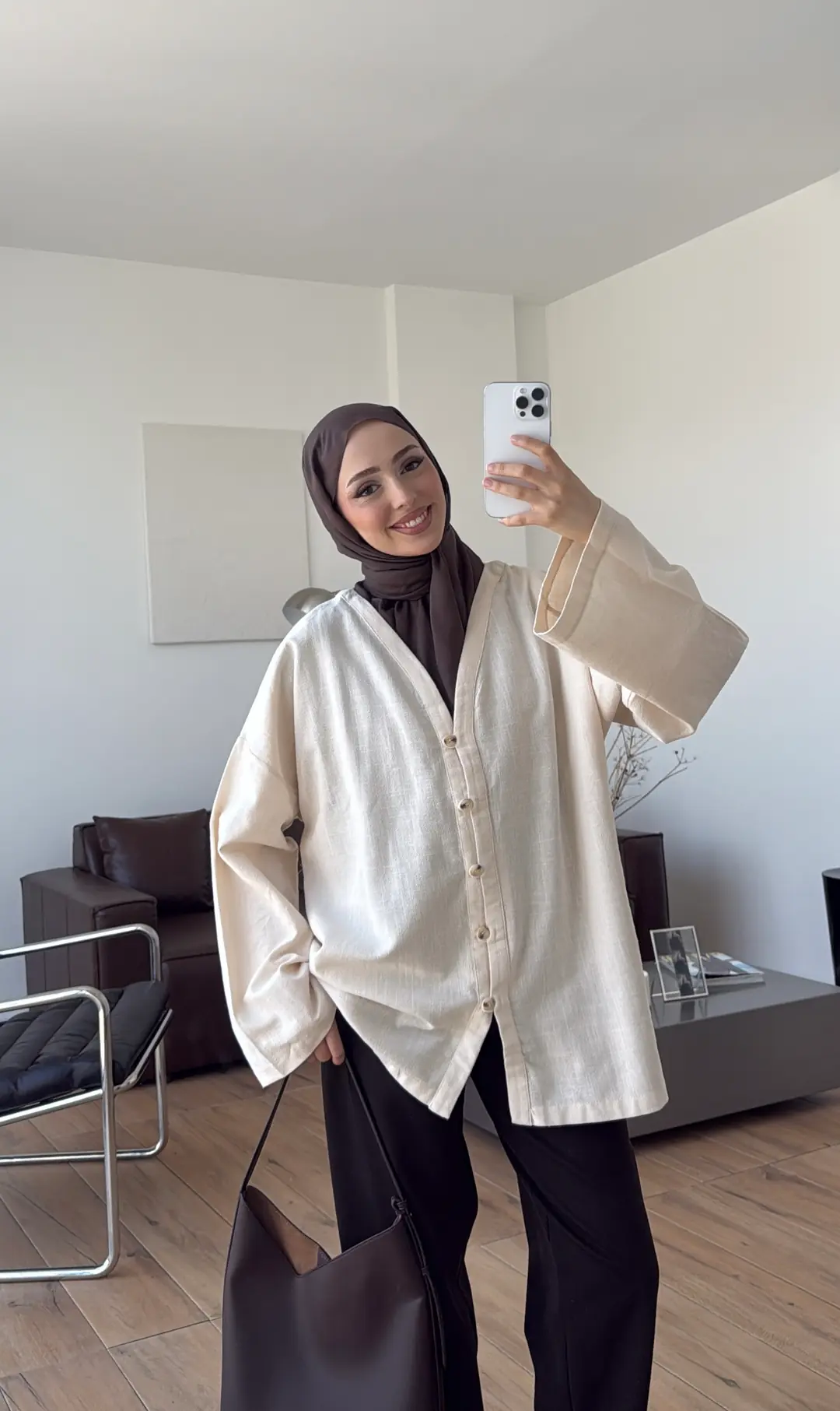 Linen Kuşaklı Kimono Ekru