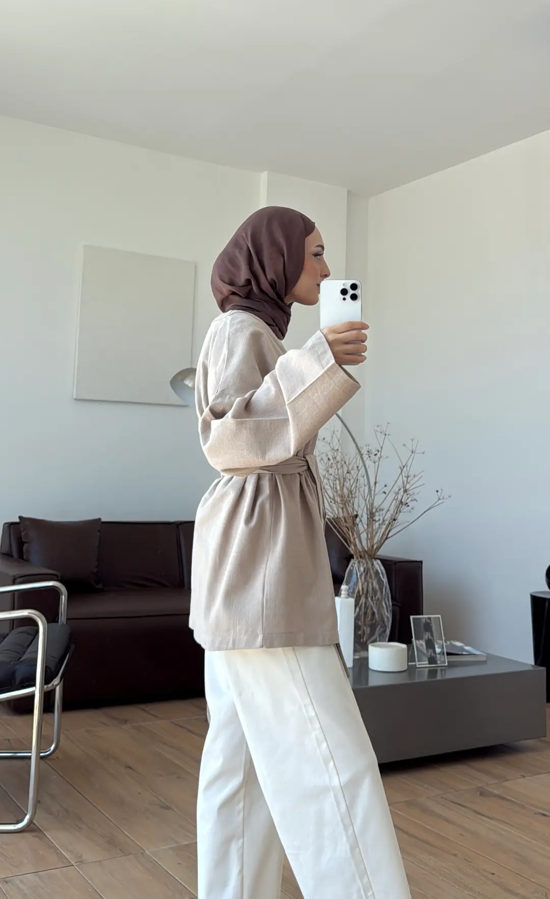 Linen Kuşaklı Kimono Bej