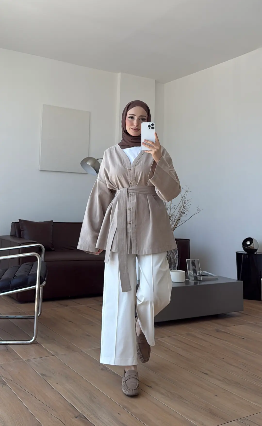 Linen Kuşaklı Kimono Bej