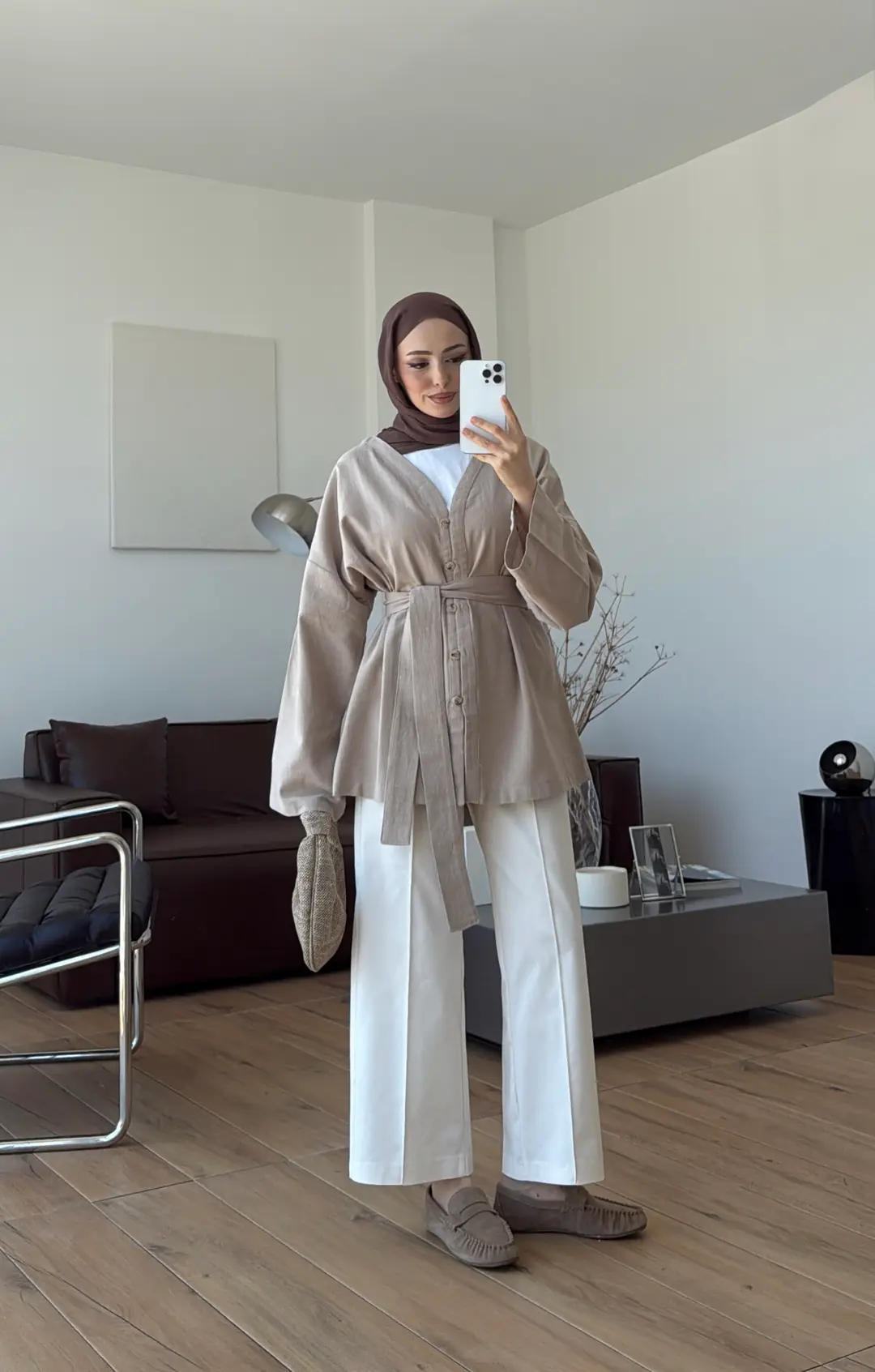 Linen Kuşaklı Kimono Bej