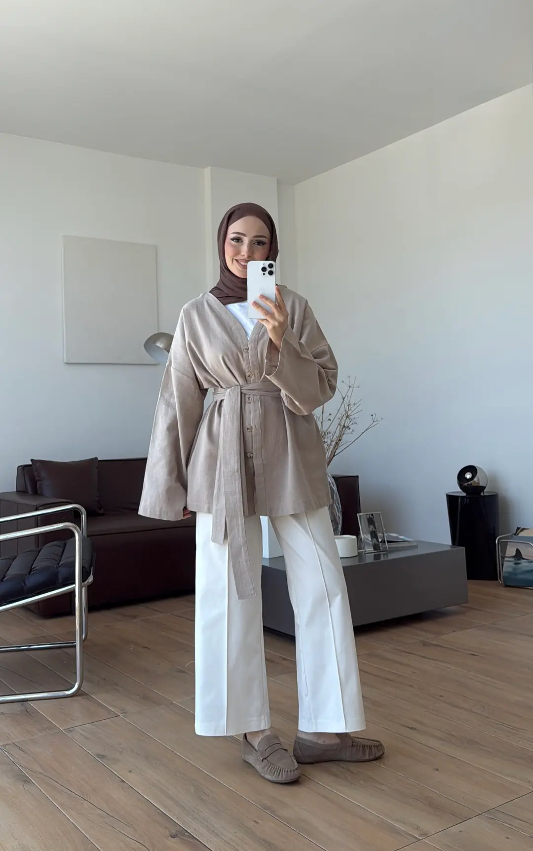 Linen Kuşaklı Kimono Bej