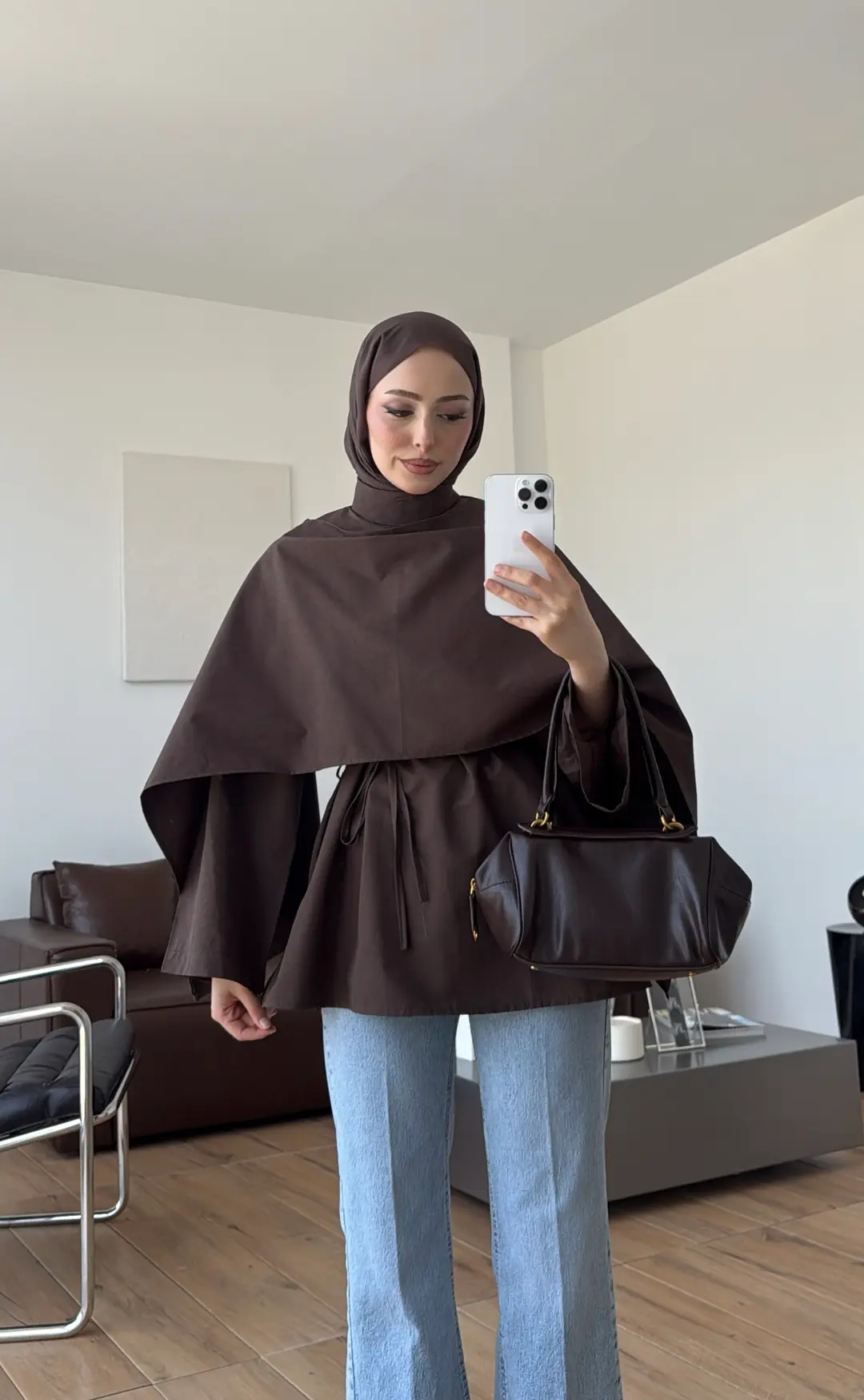 Seyyar Şallı Poplin Gömlek Kahve