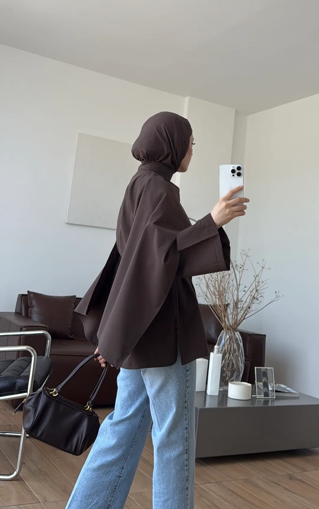 Seyyar Şallı Poplin Gömlek Kahve