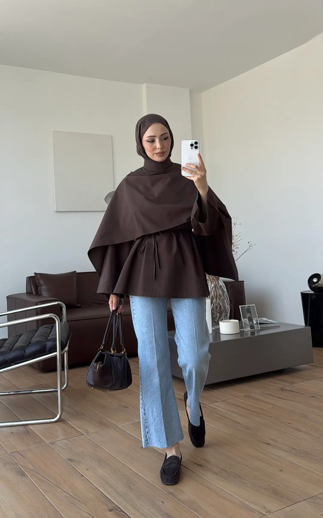 Seyyar Şallı Poplin Gömlek Kahve