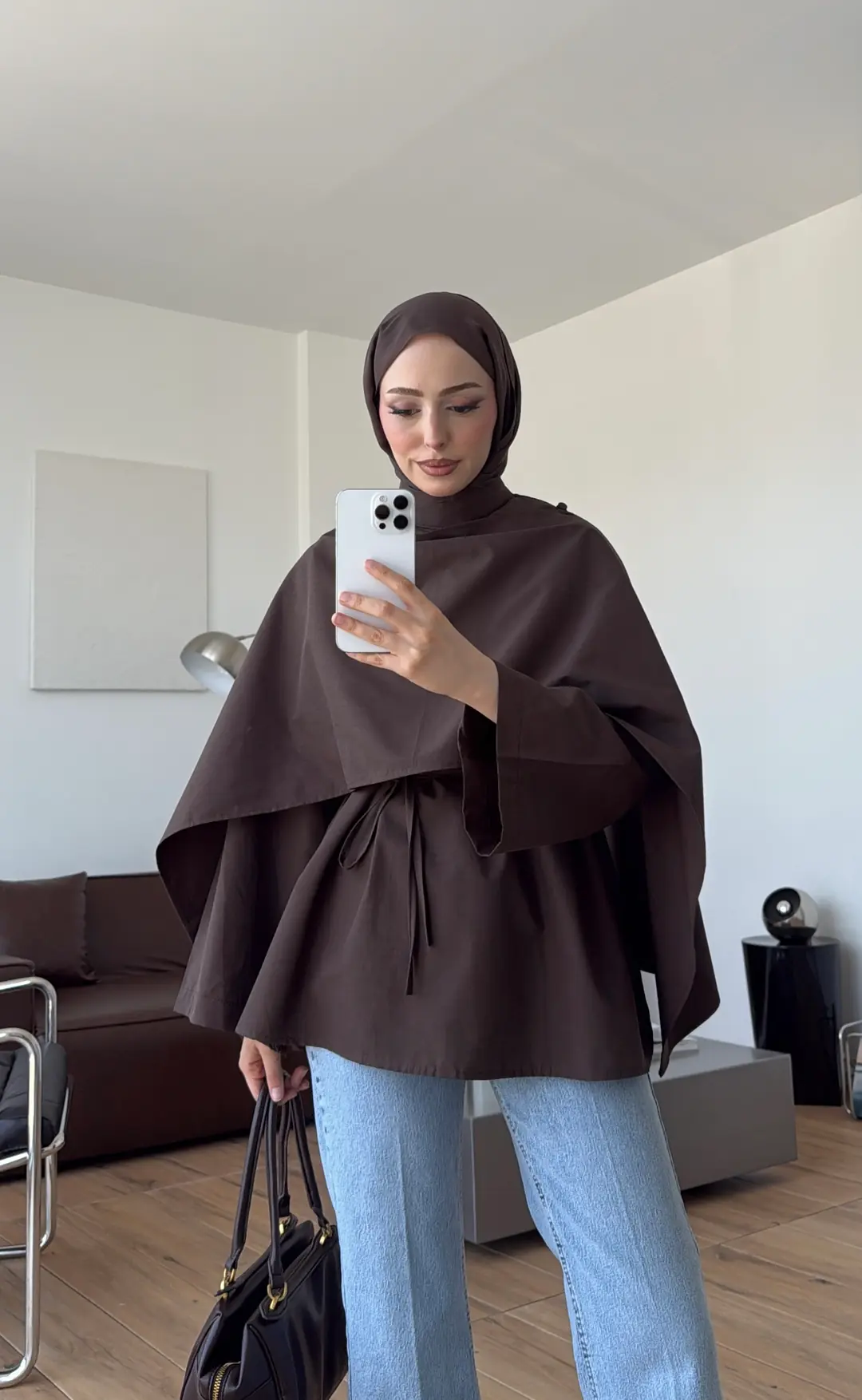 Seyyar Şallı Poplin Gömlek Kahve