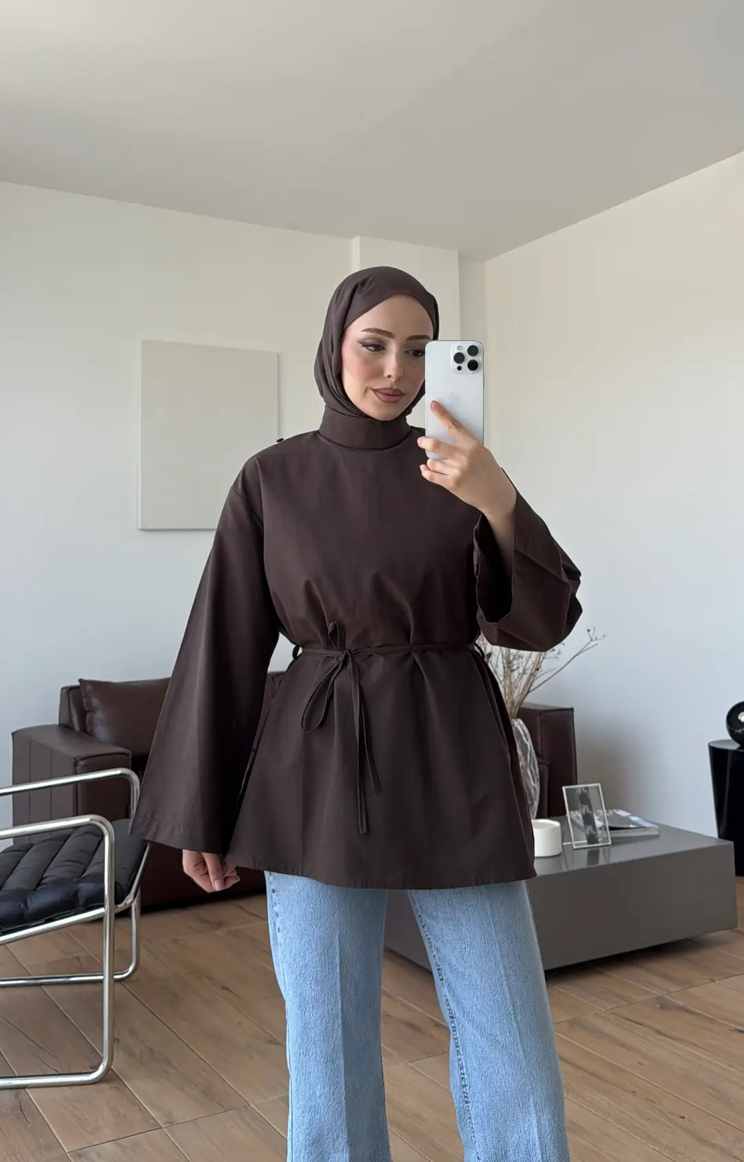 Seyyar Şallı Poplin Gömlek Kahve