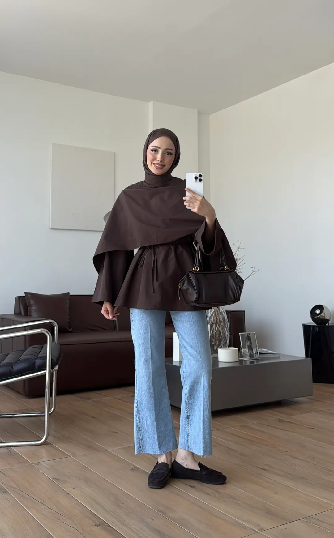 Seyyar Şallı Poplin Gömlek Kahve