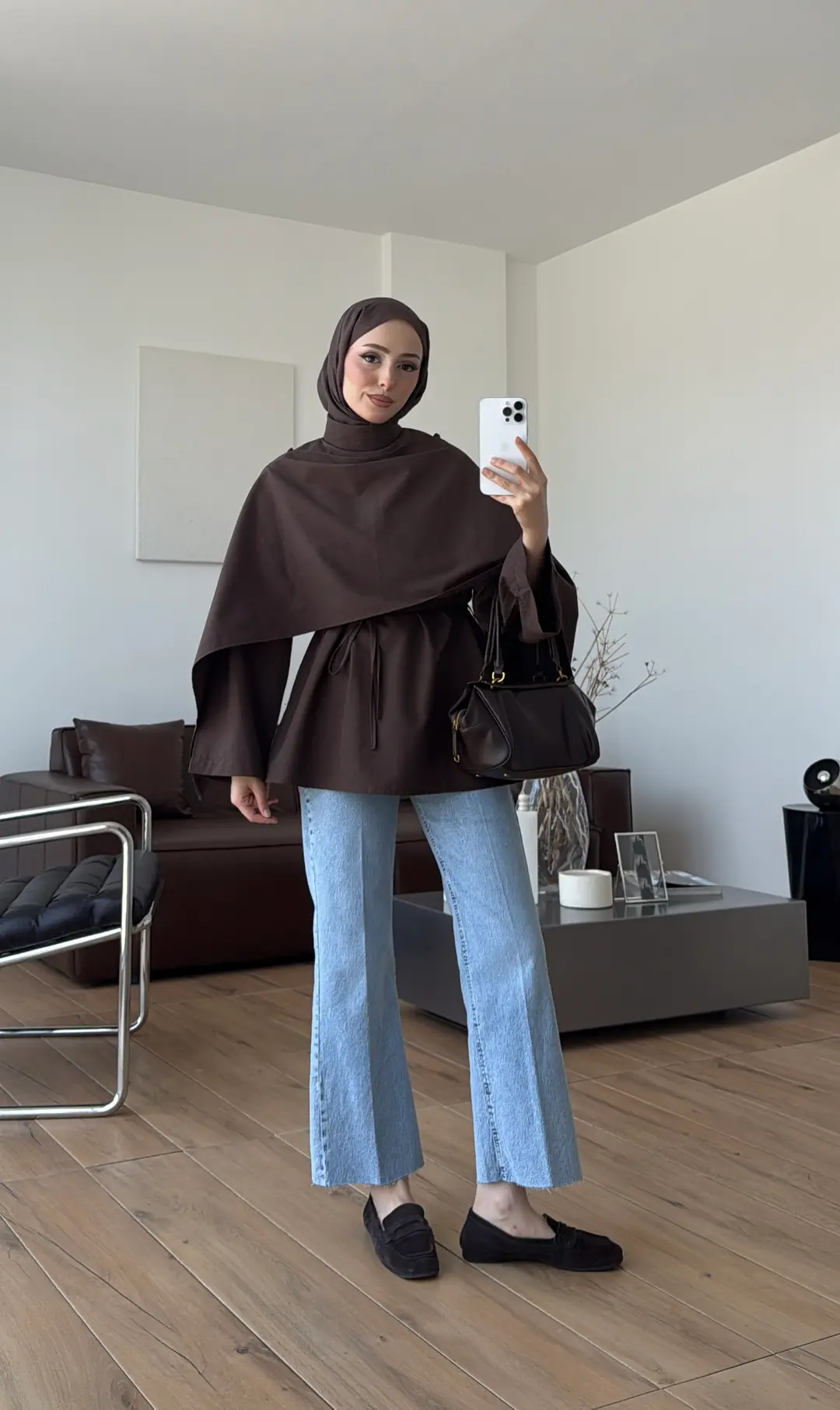 Seyyar Şallı Poplin Gömlek Kahve