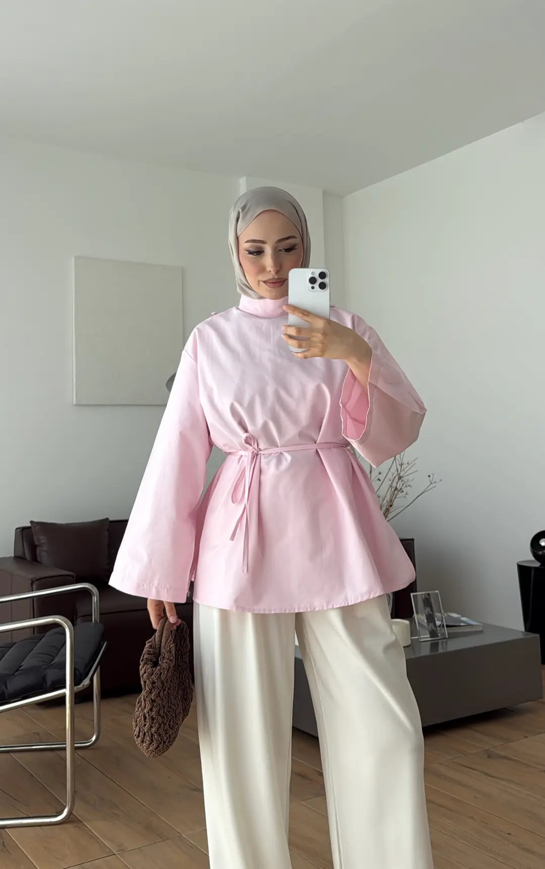 Seyyar Şallı Poplin Gömlek Pembe