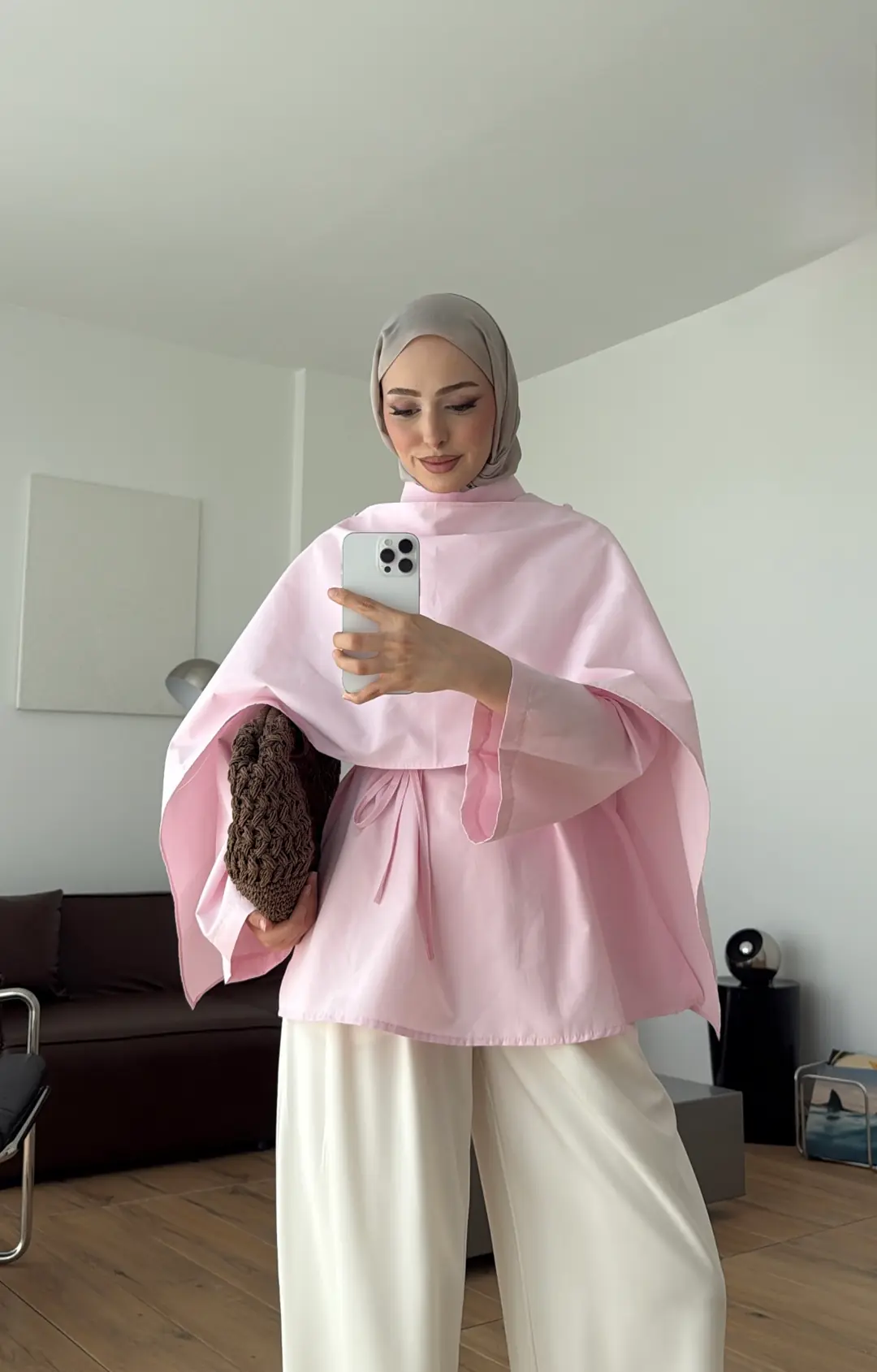Seyyar Şallı Poplin Gömlek Pembe