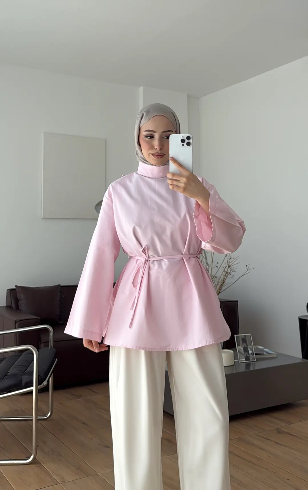 Seyyar Şallı Poplin Gömlek Pembe