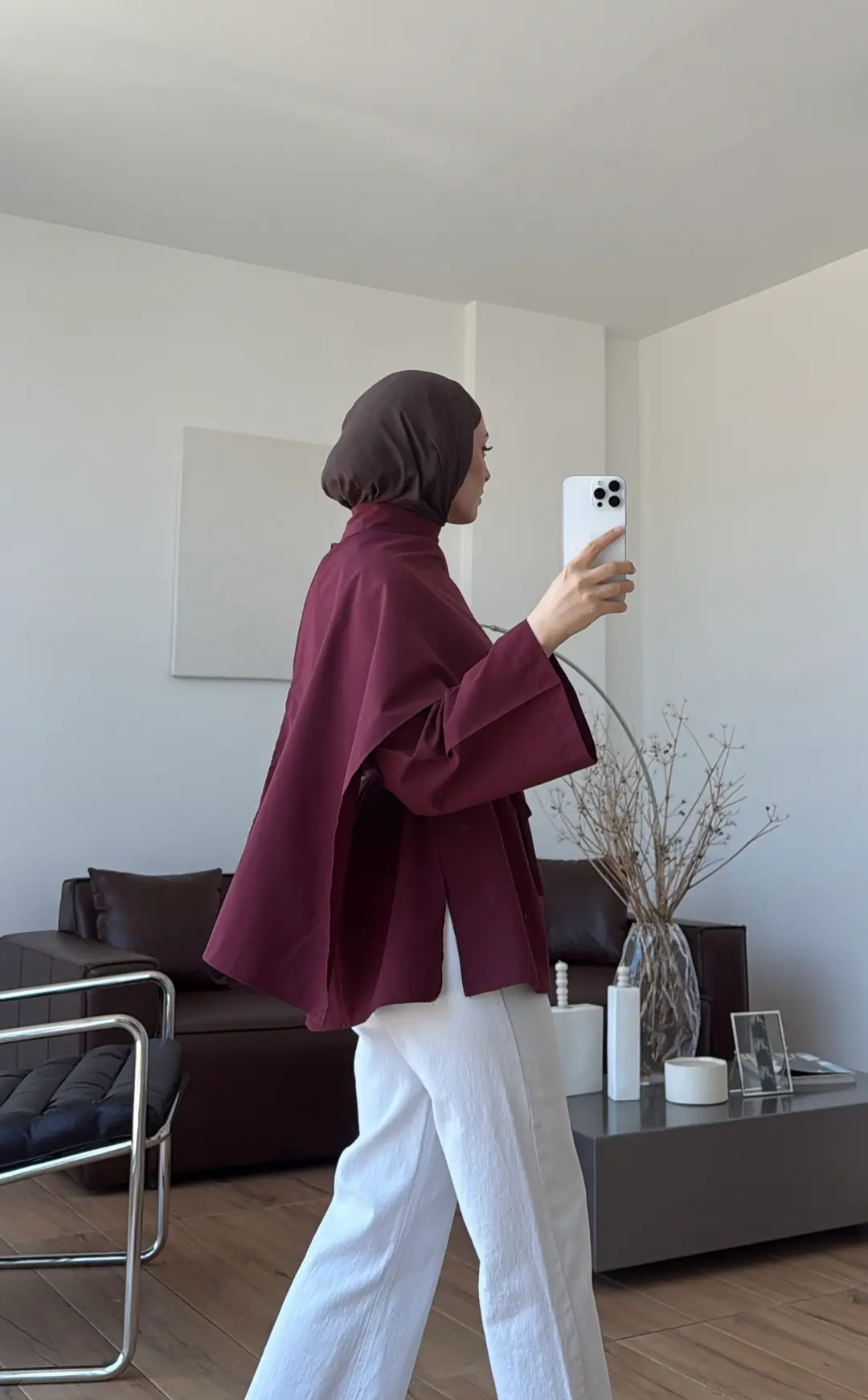 Seyyar Şallı Poplin Gömlek Bordo