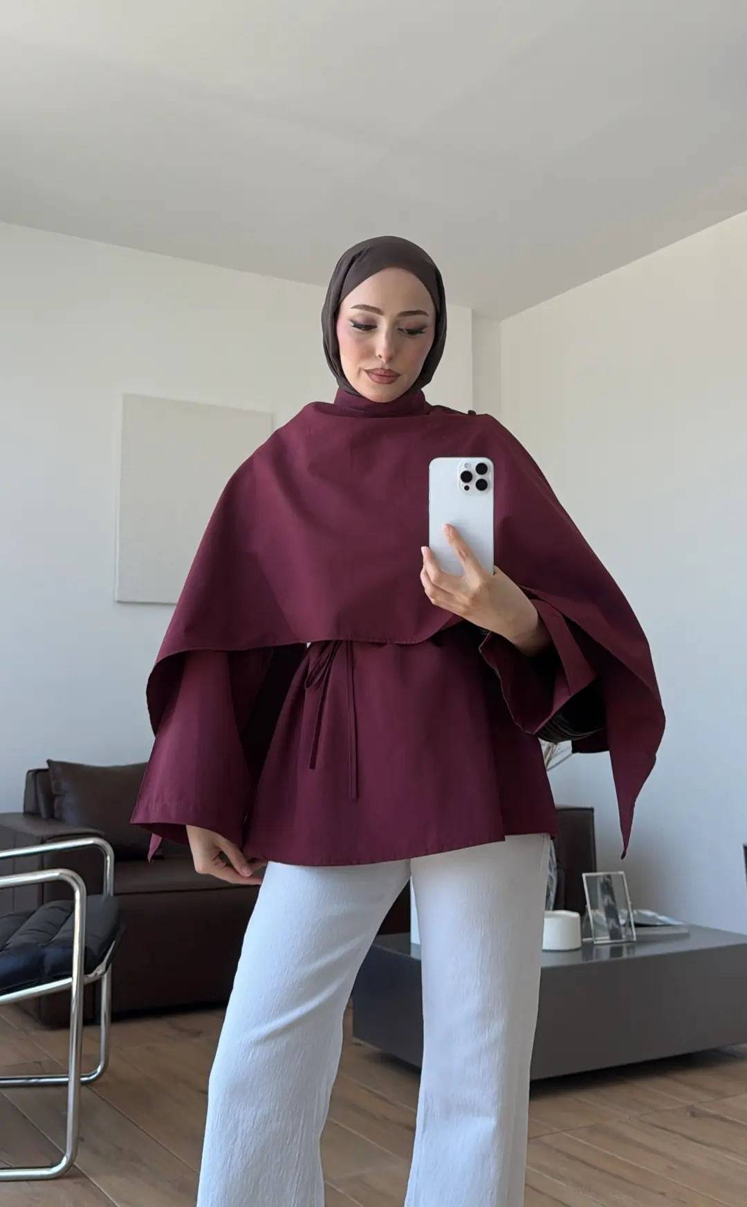 Seyyar Şallı Poplin Gömlek Bordo