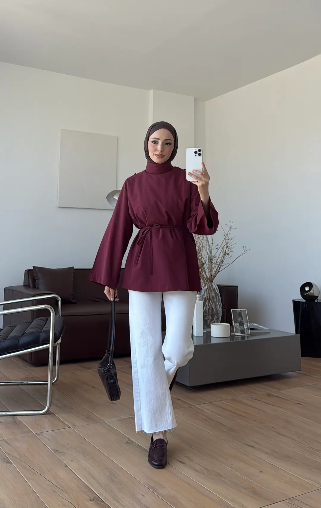 Seyyar Şallı Poplin Gömlek Bordo